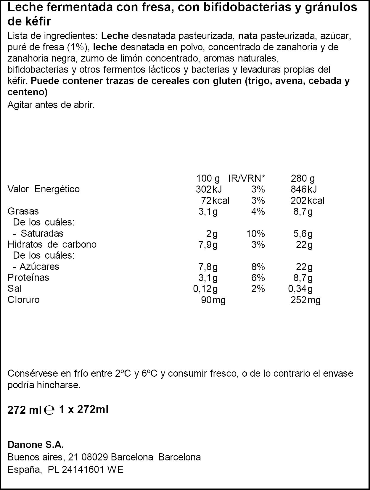 Kefir fresa drink activia Danone 280ml