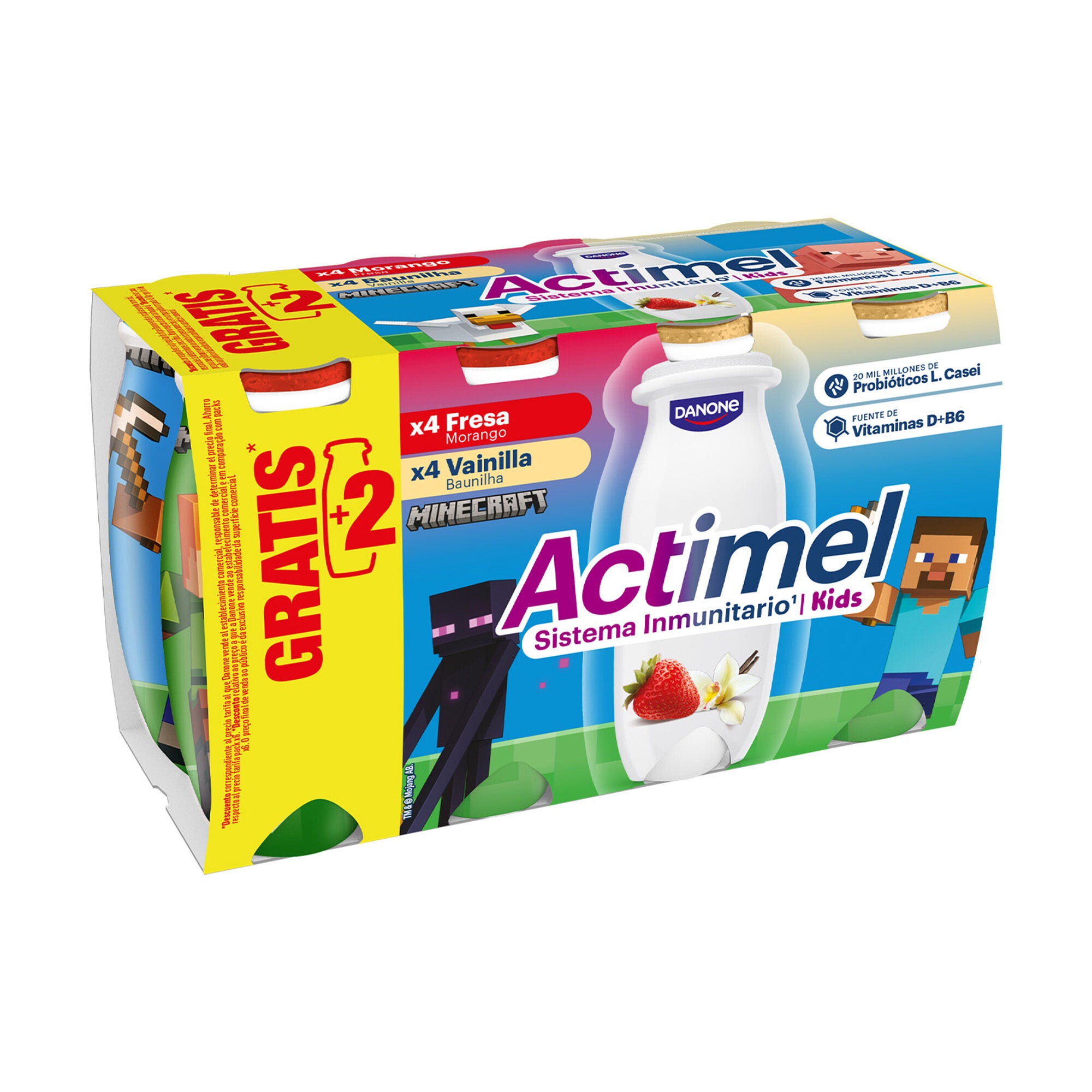 Yogur liquido fresa/vainilla actimel Danone p8 100g/u