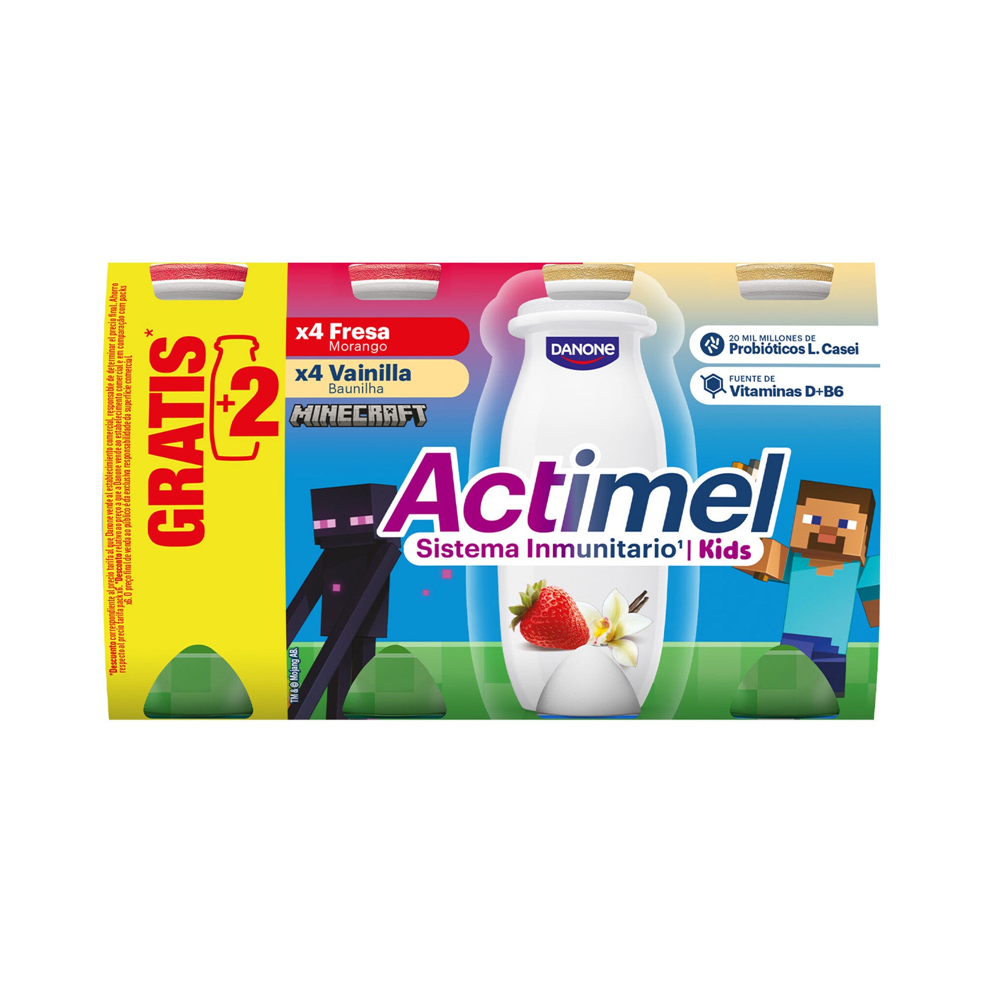 Yogur liquido fresa/vainilla actimel Danone p8 100g/u
