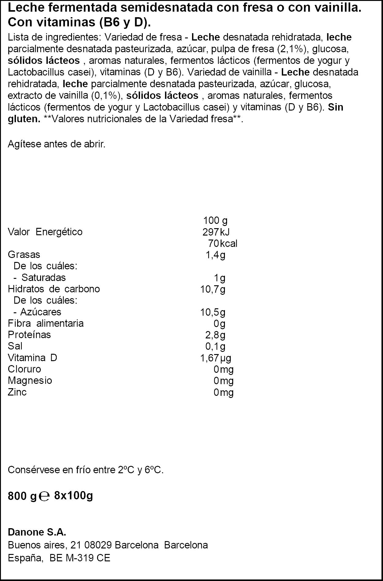 Yogur liquido fresa/vainilla actimel Danone p8 100g/u
