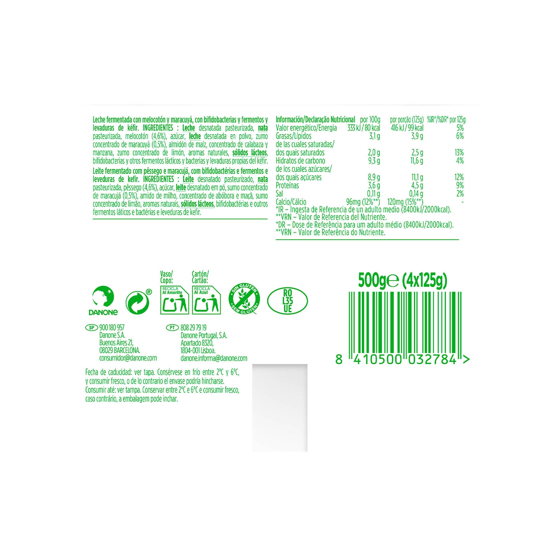 Kefir melocoton activia Danone p4 125g/u