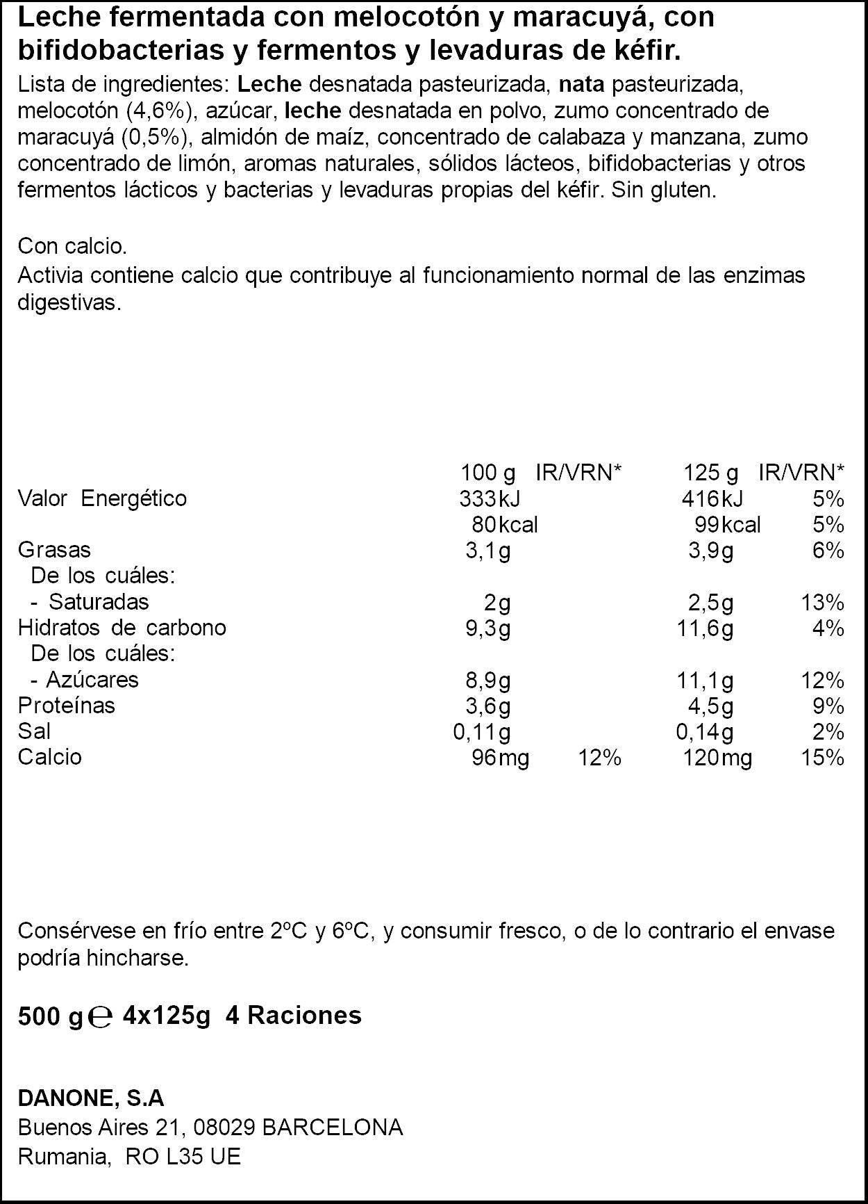 Kefir melocoton activia Danone p4 125g/u