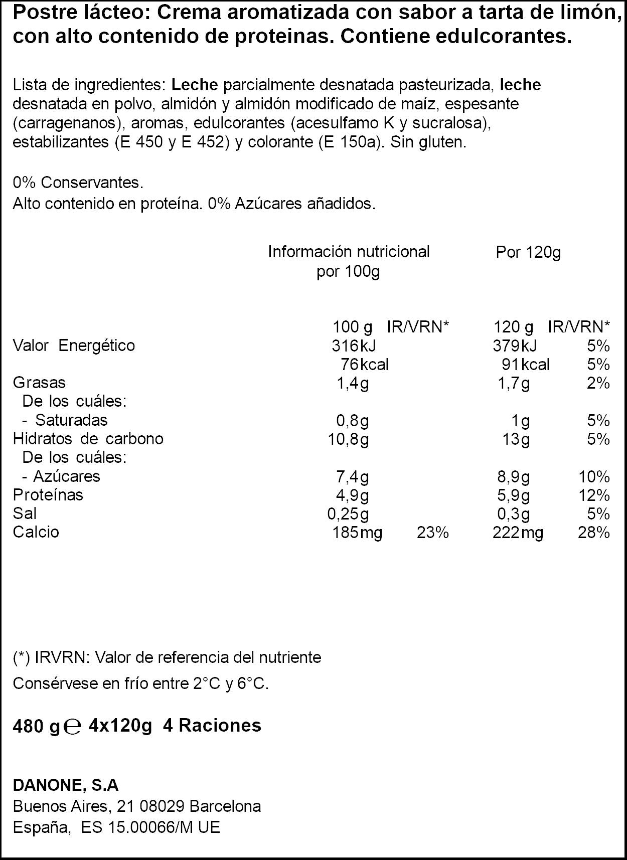 Natilla lemon pie proteina Danone p4 120g/u