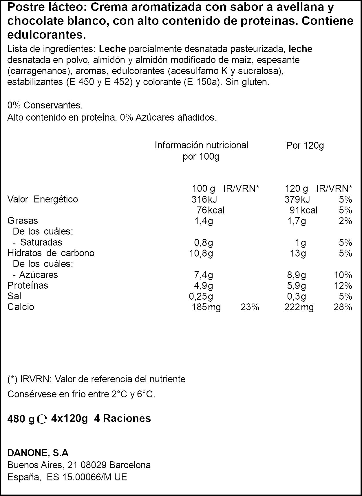 Natilla avell/choco blanco proteina Danone p4 120g/u