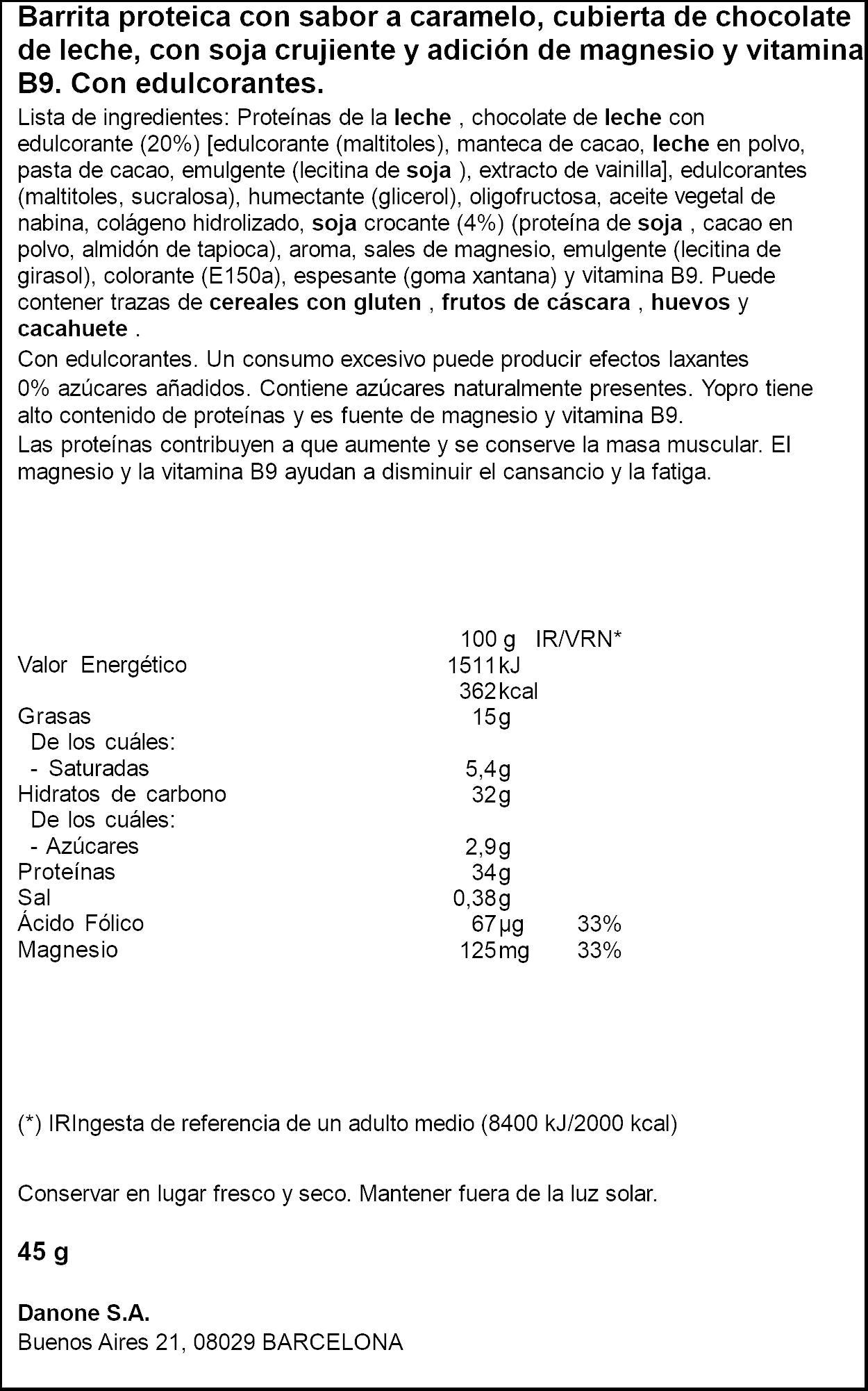 Barrita caramelo Yopro 45g