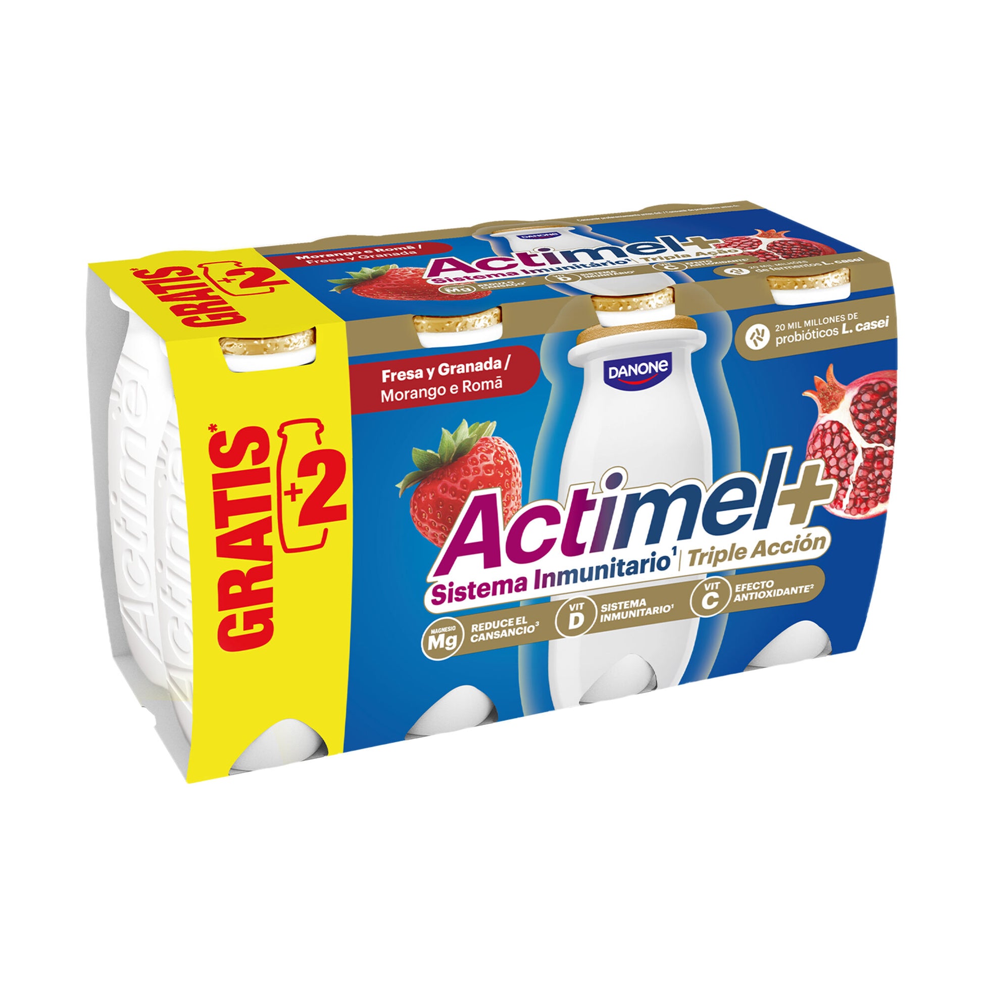 Yogur liquido fresa y granada actimel Danone p6+2 100g/u