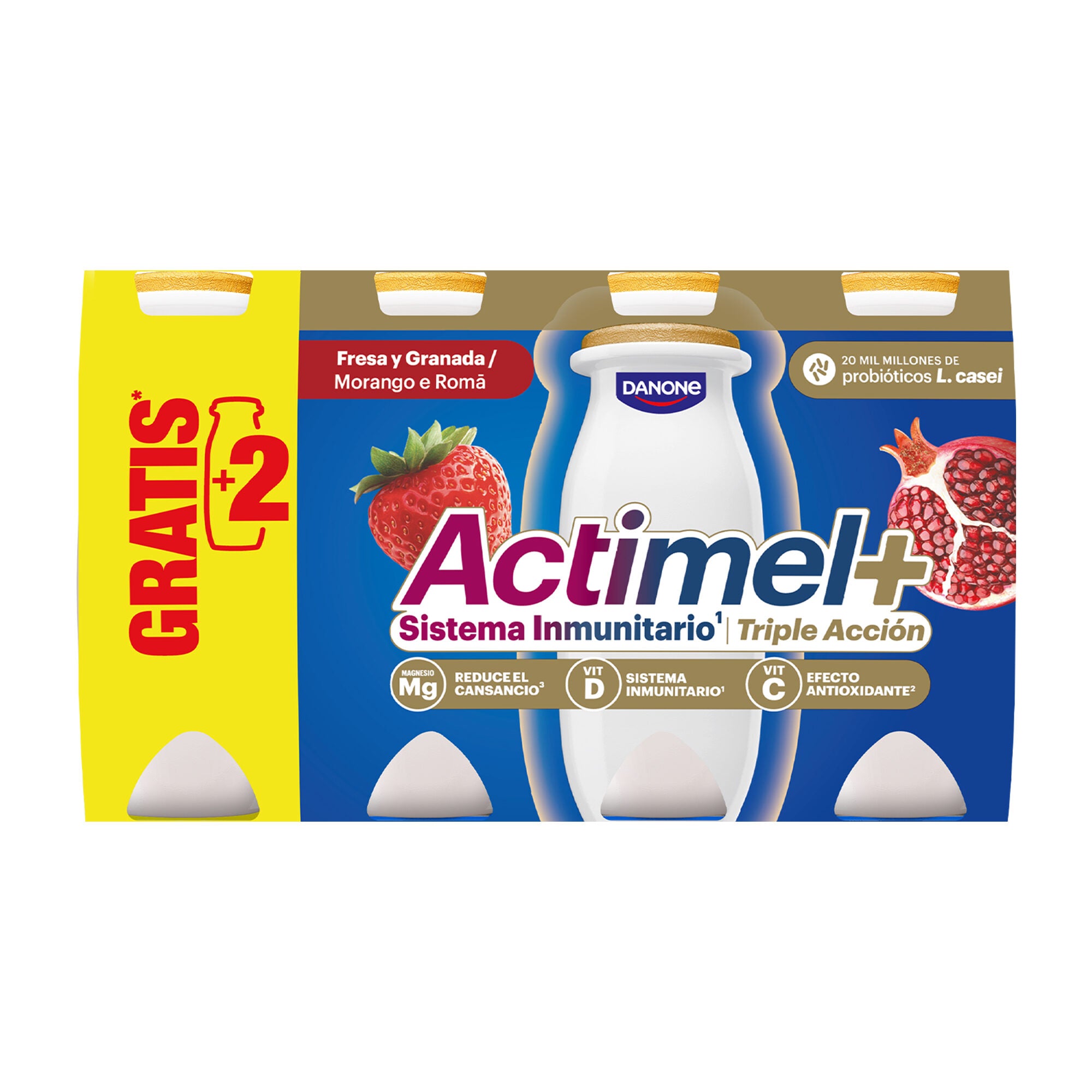 Yogur liquido fresa y granada actimel Danone p6+2 100g/u