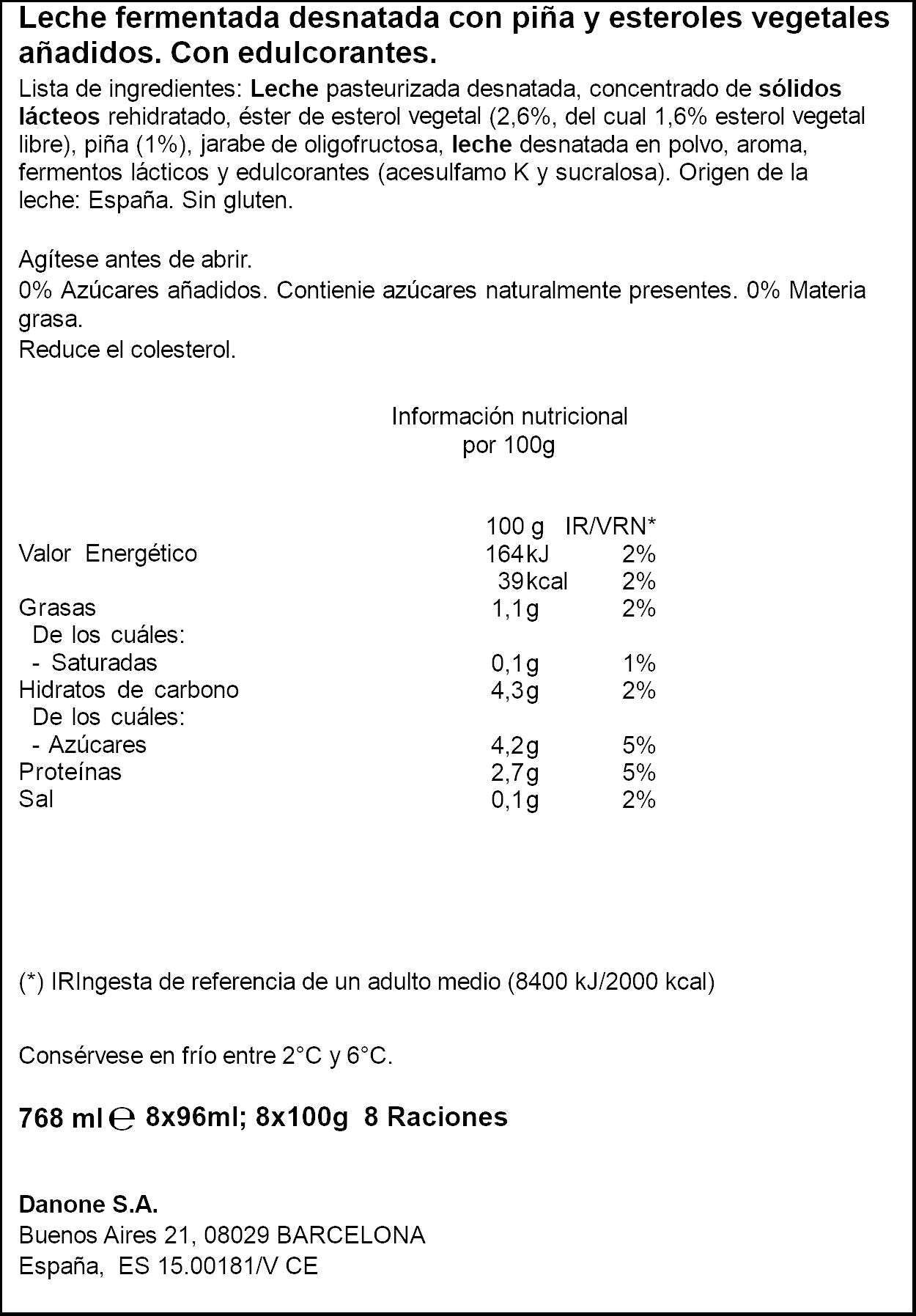 Yogur liquido melocoton danacol Danone p6+2 100g/u