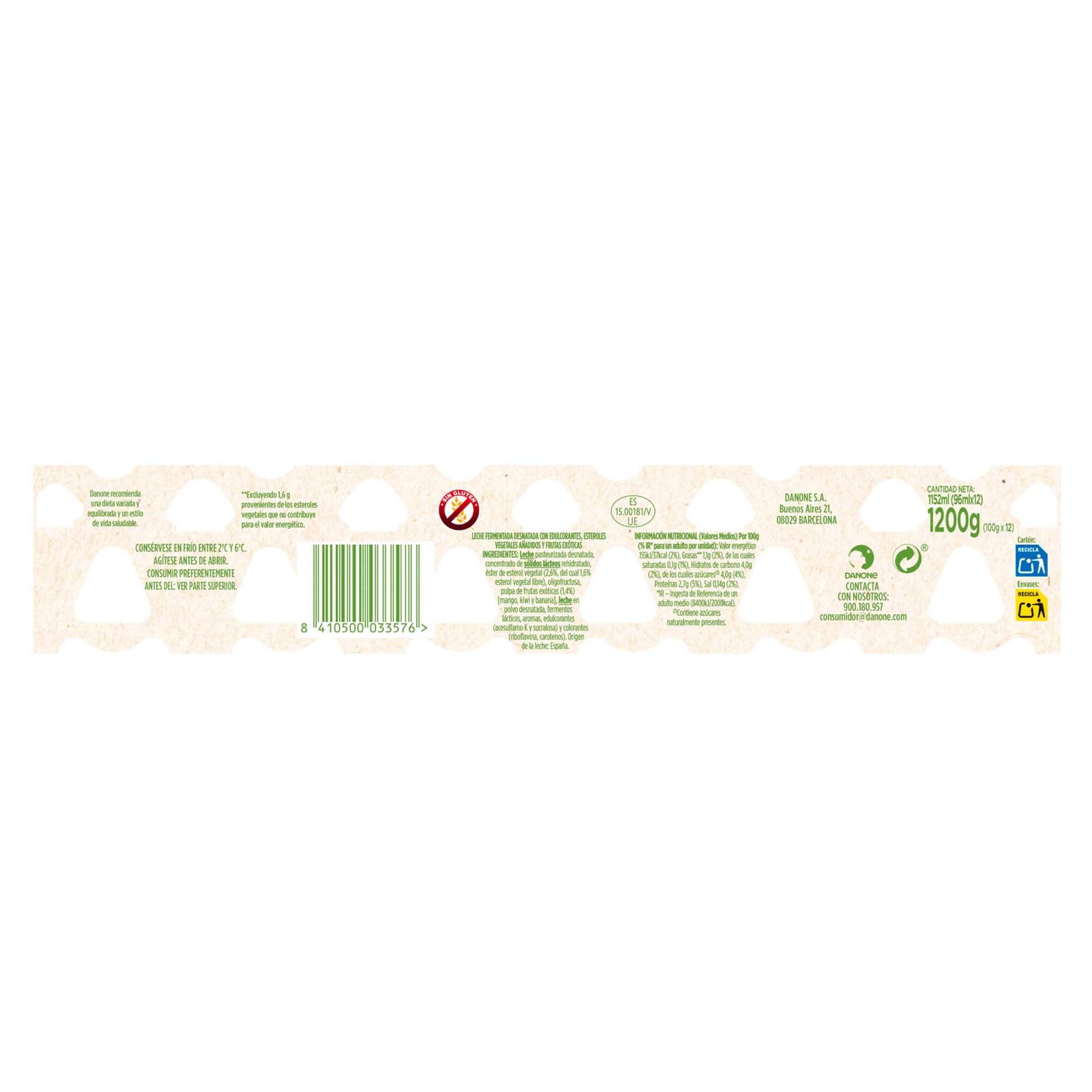 Yogur liquido tropical danacol Danone p6+2 100g/u