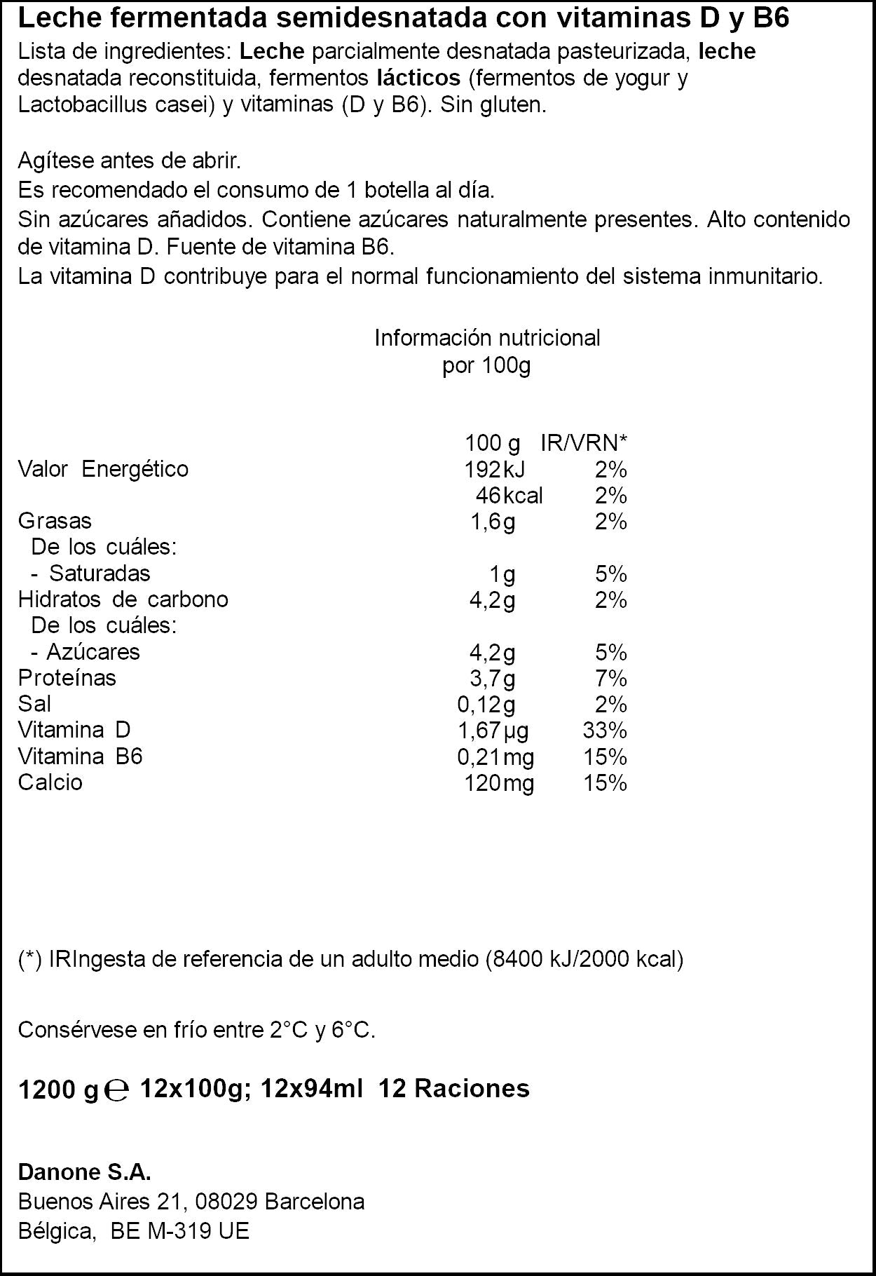 Yogur liquido nas natural actimel Danone p12 100g/u