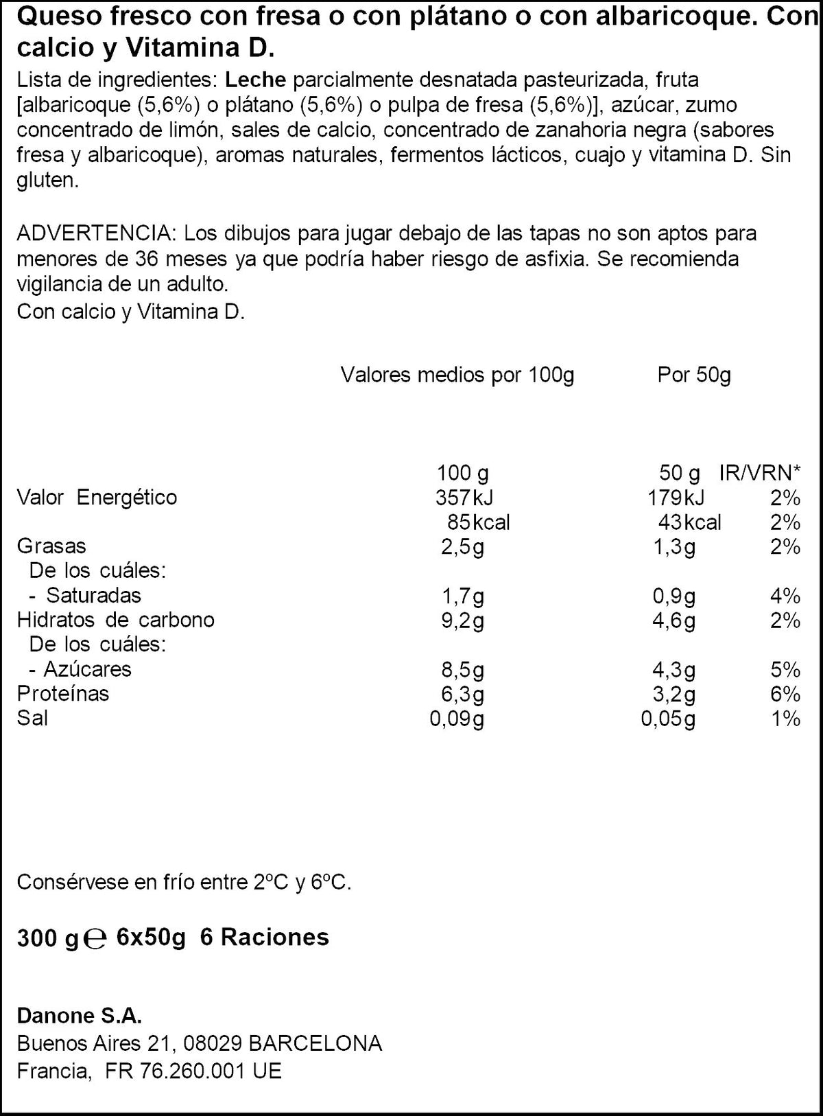 Petit suise fres/plat/albar menos azucares Danonino p6 50g/u
