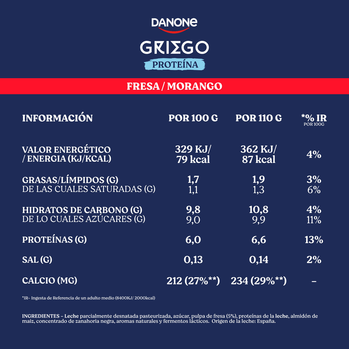 Yogur griego proteina fresa Danone p4 110g/u