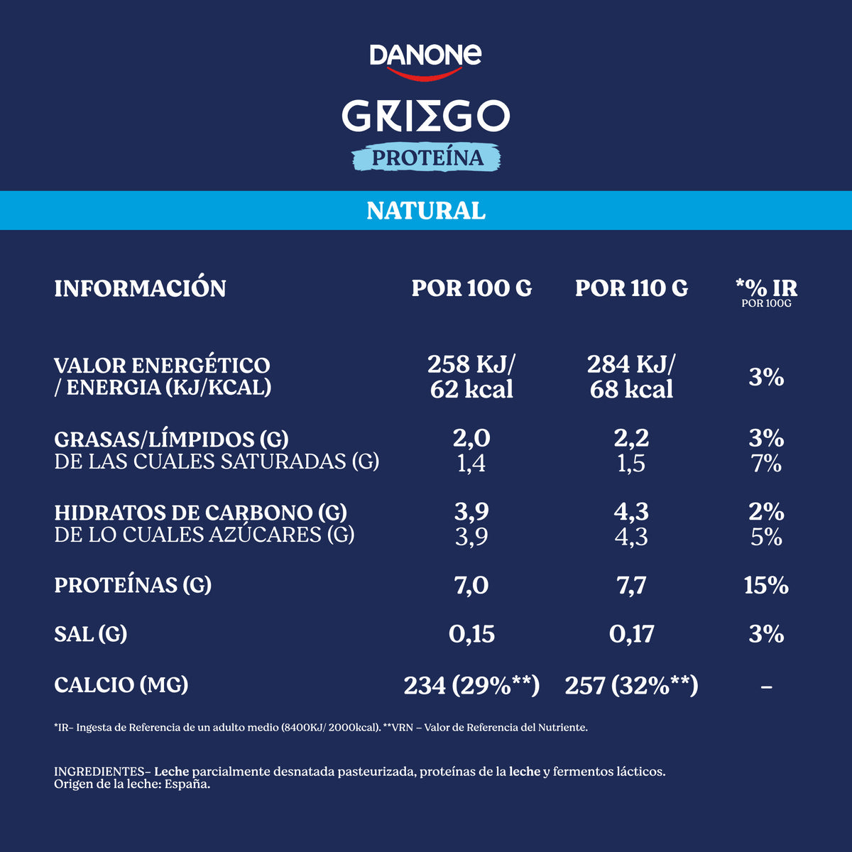 Yogur griego proteina natural Danone p4 110g/u
