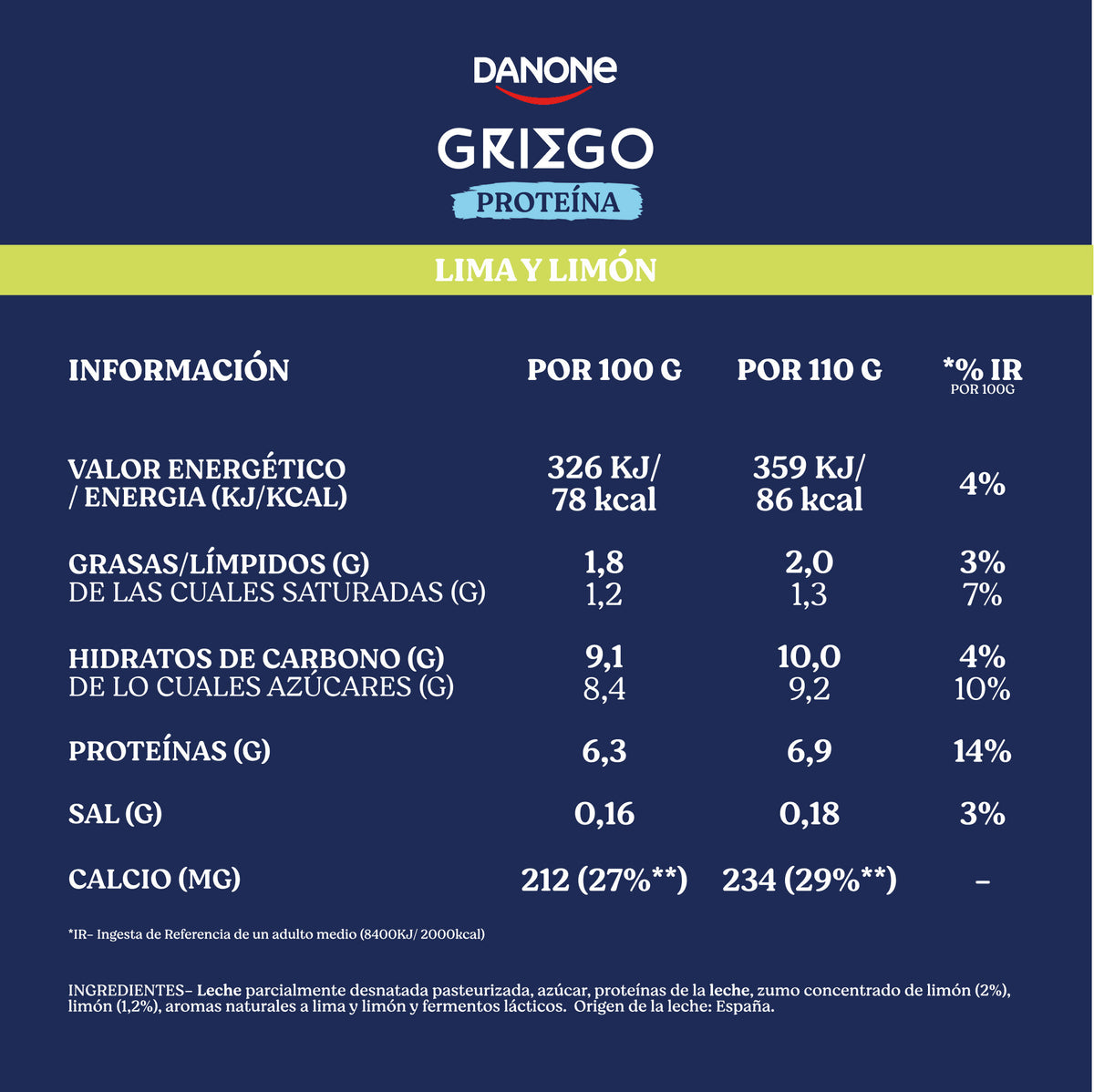 Yogur griego proteina lima limon Danone p4 110g/u
