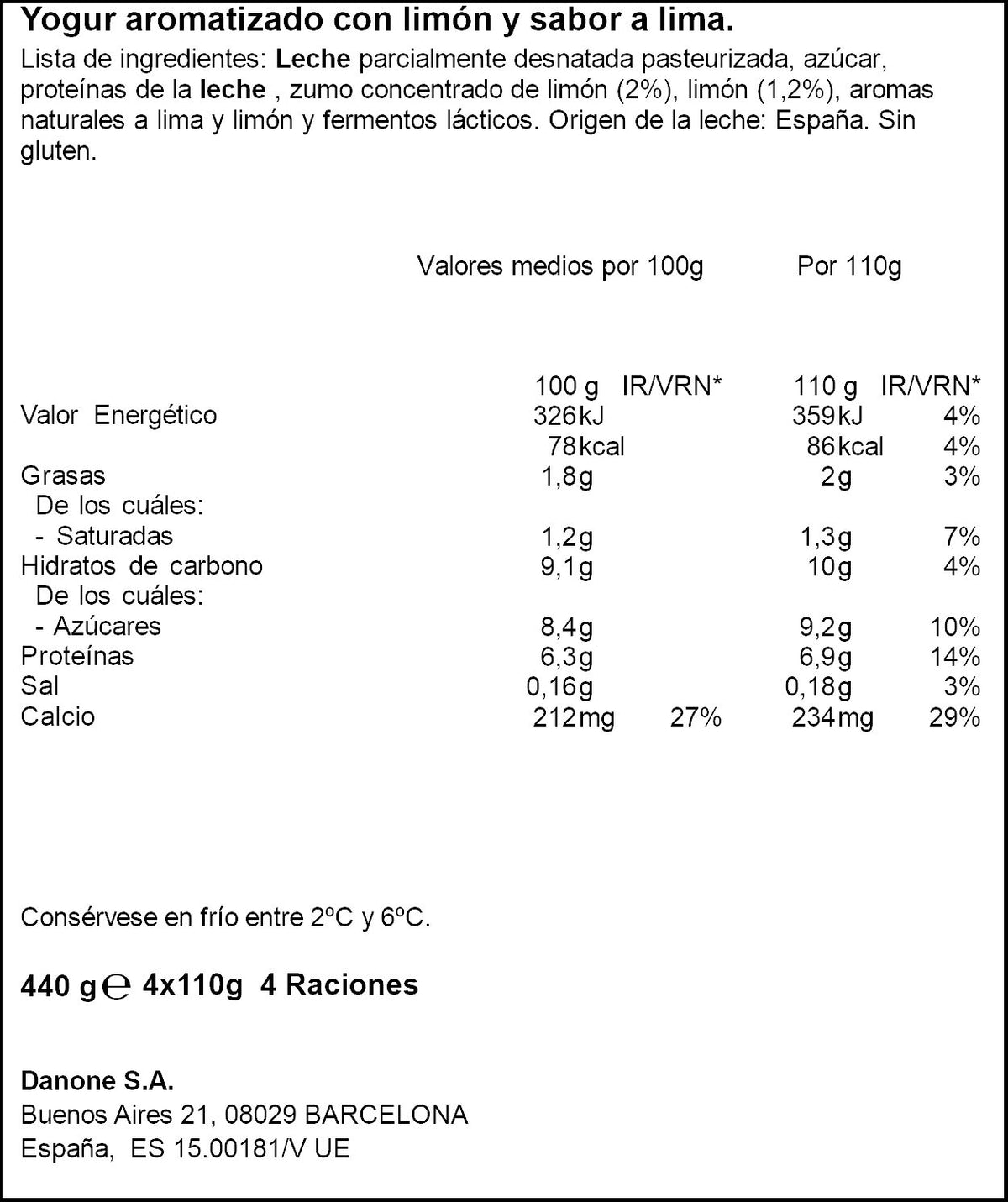 Yogur griego proteina lima limon Danone p4 110g/u