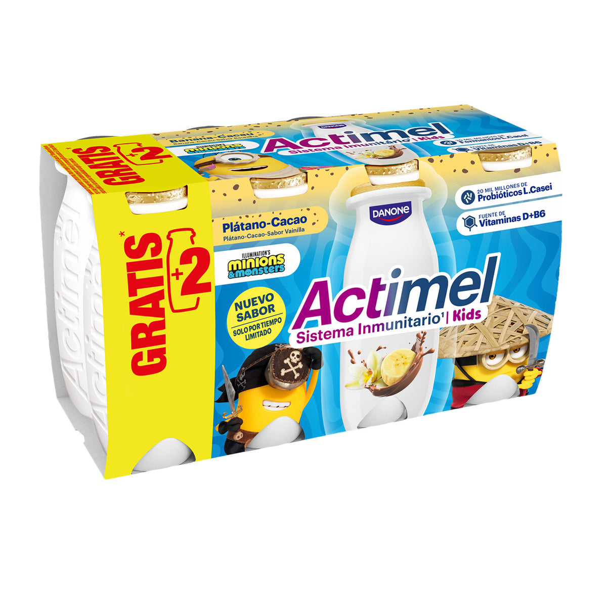 Yogur liquido platano/cacao actimel Danone p6+2 100g/u