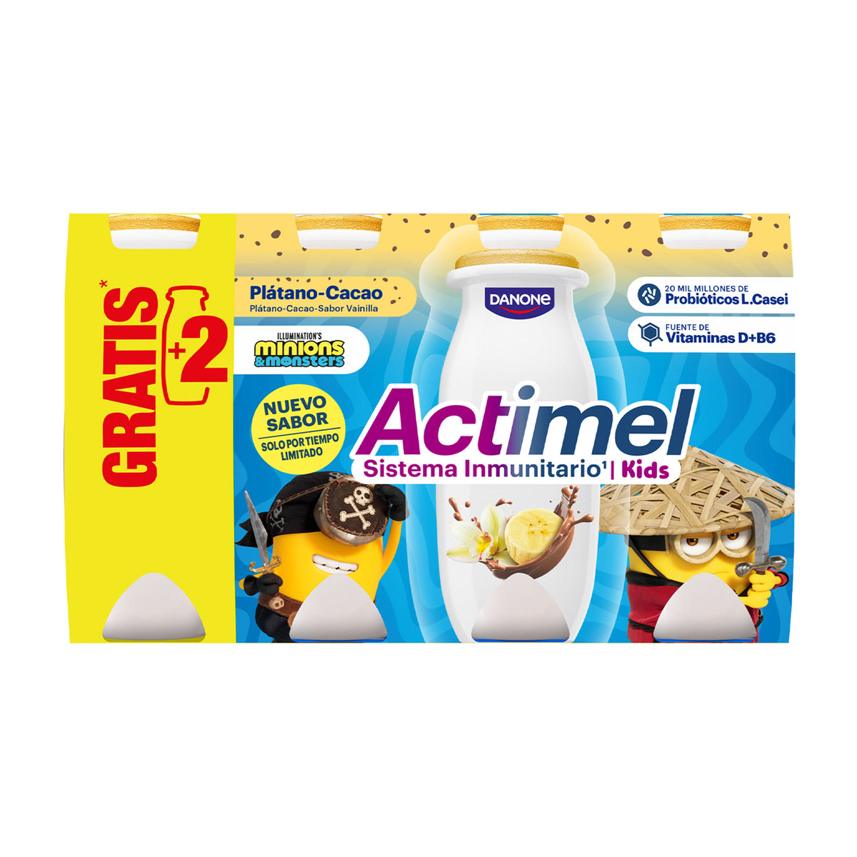 Yogur liquido platano/cacao actimel Danone p6+2 100g/u