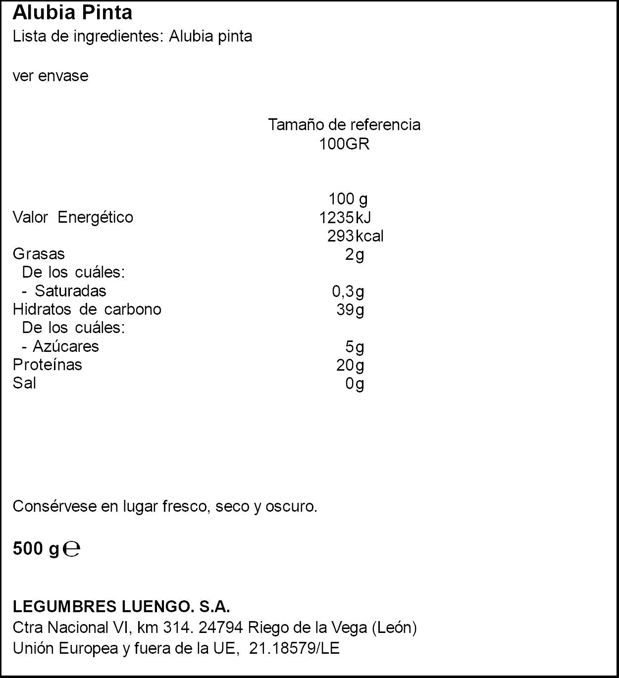 Alubia pinta Luengo 500g