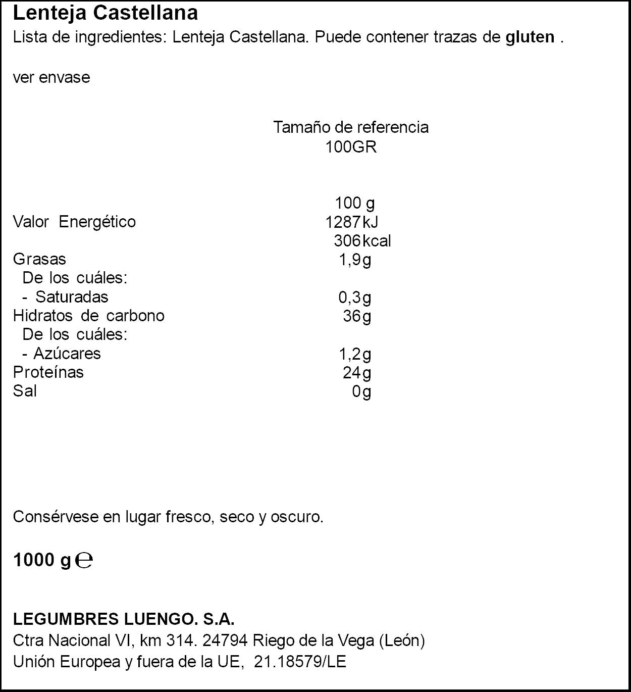 Lenteja  Luengo 1kg