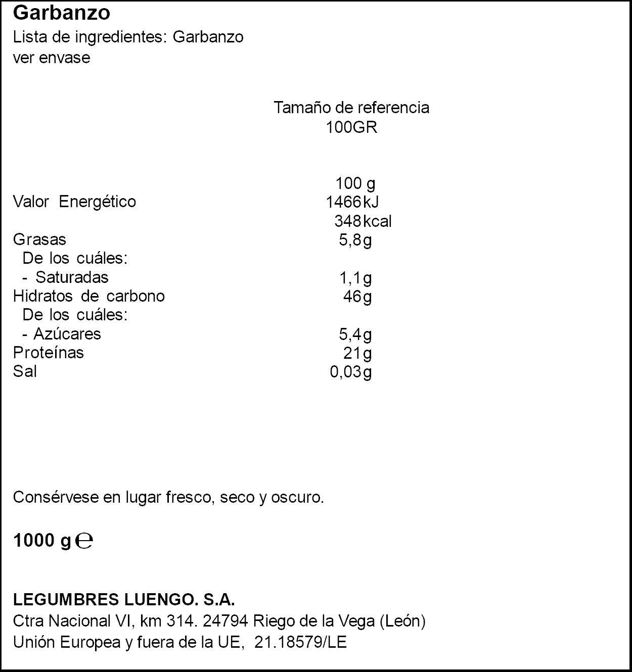 Garbanzo selecto Luengo  1kg