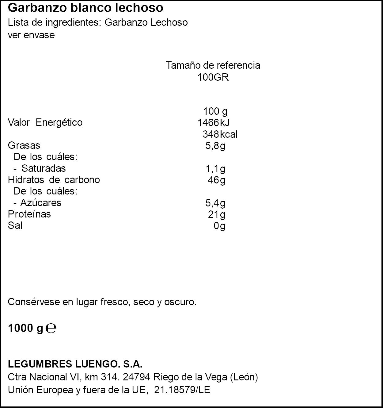 Garbanzo lechoso Luengo 1kg