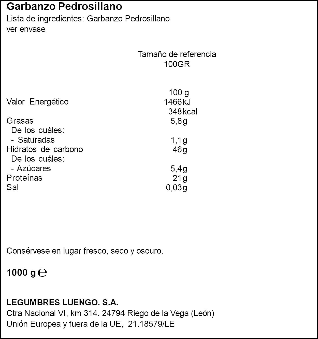 Garbanzo pedrosillano Luengo 1kg