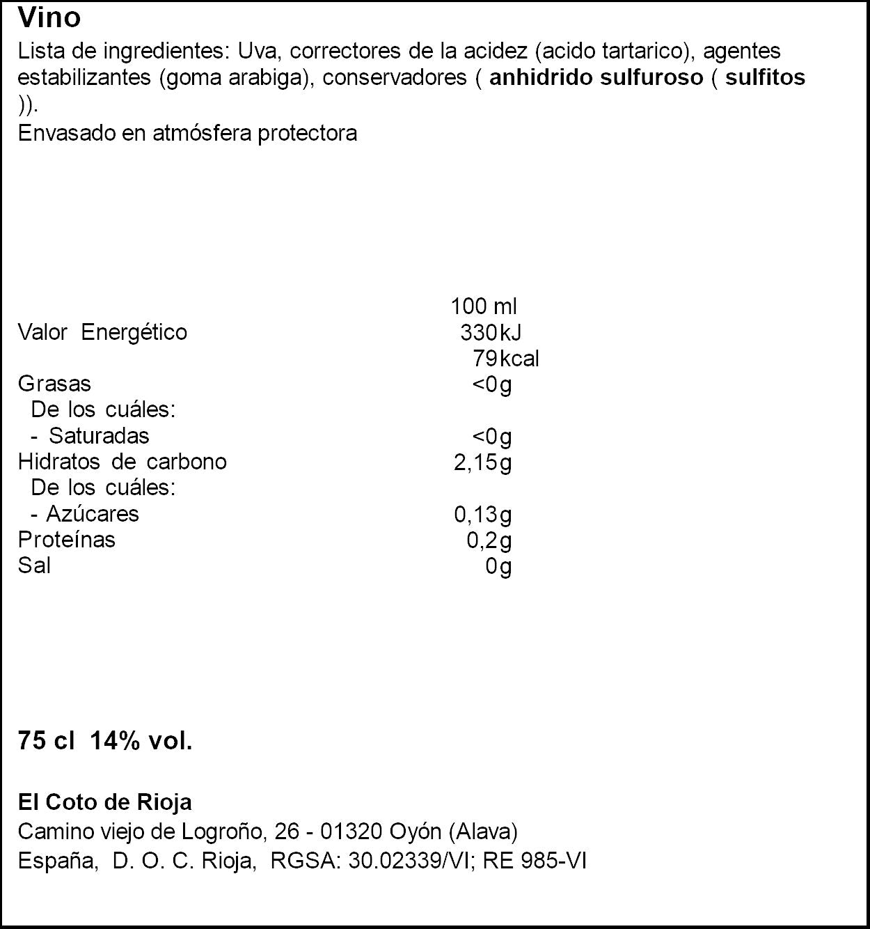 Vino tinto reserva d.o rioja coto de imaz 750ml