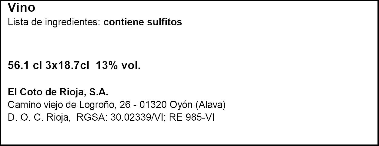 Vino tinto rioja crianza El coto  p3 187ml/u