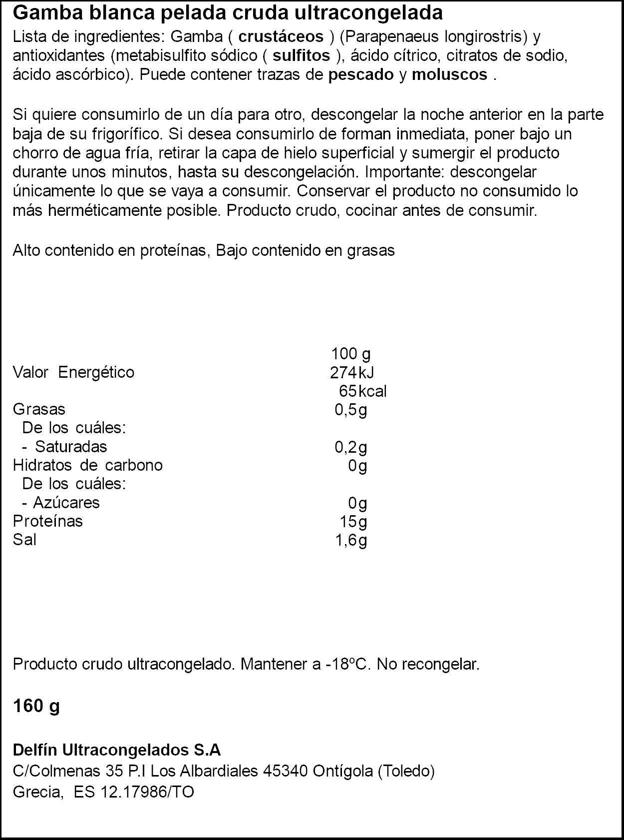 Gamba pelada 60/77 Delfin 160g