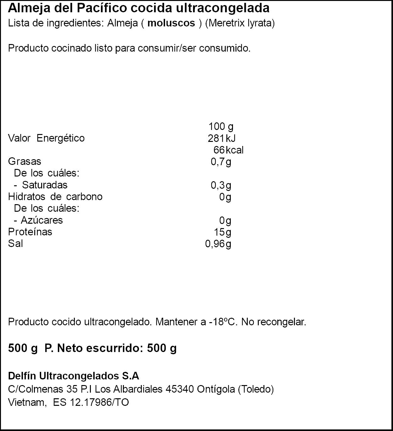 Almeja blanca 30/40 Delfin 500g