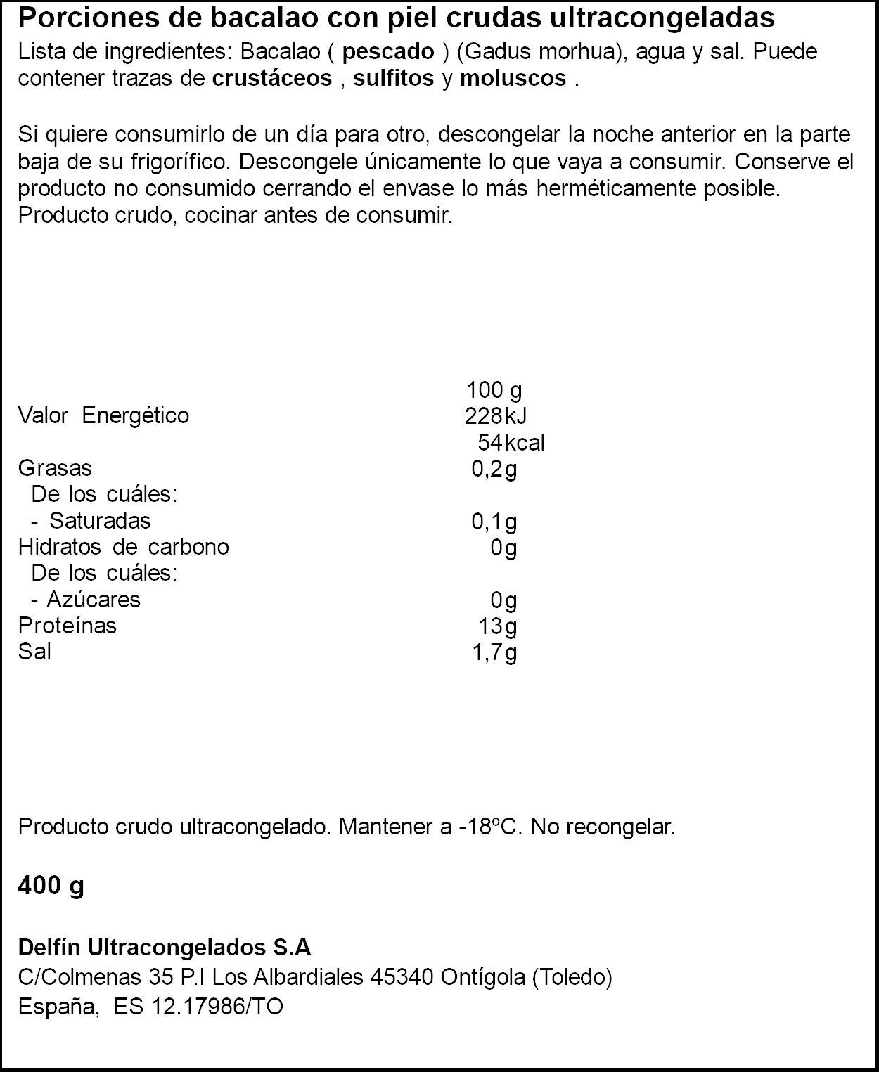 Bacalao en porciones Delfin 400g