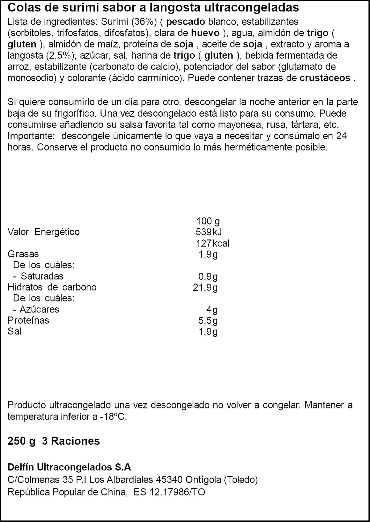 Surimi de langosta Delfin 250g