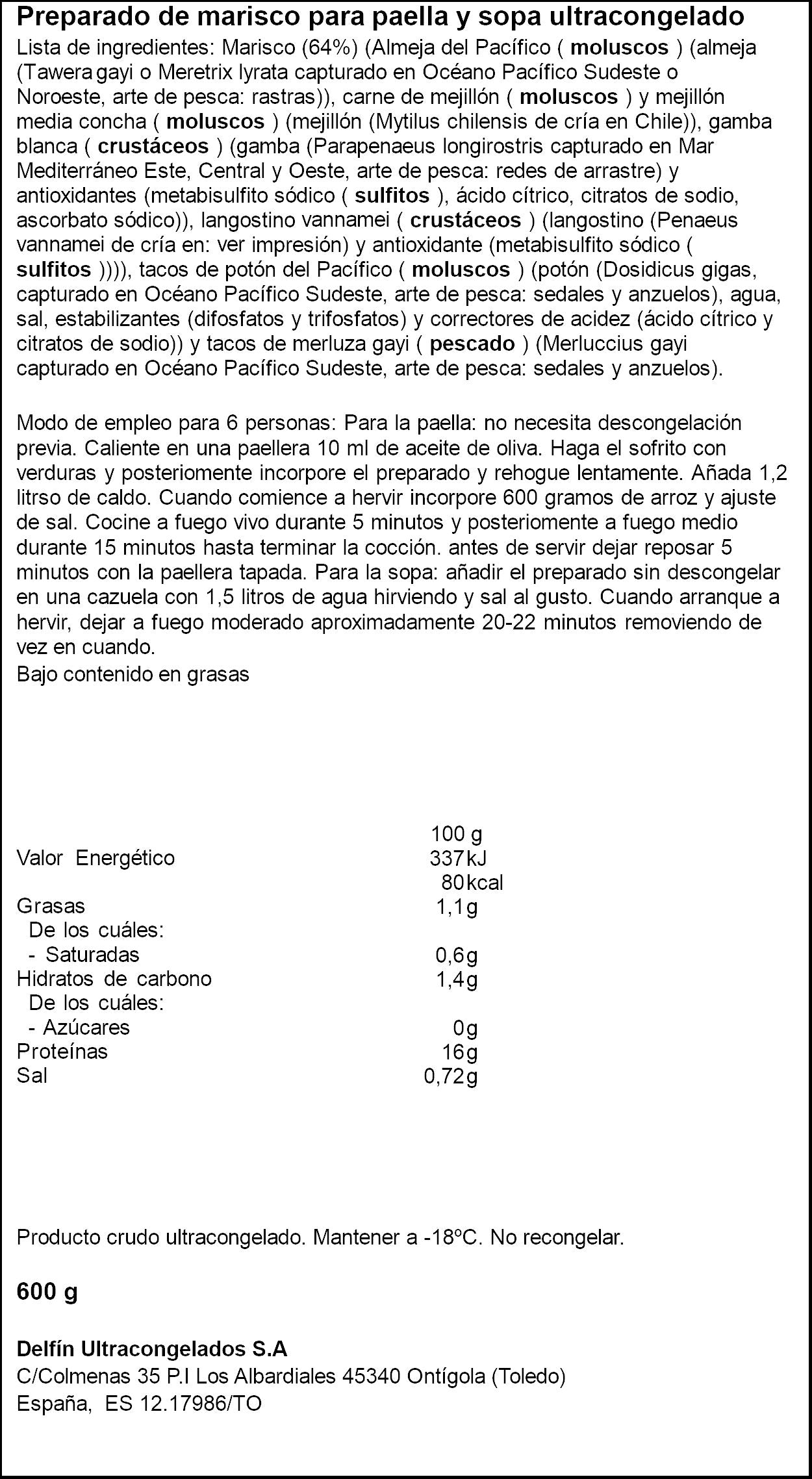 Preparado marisco/paella/sopa Delfín 600g