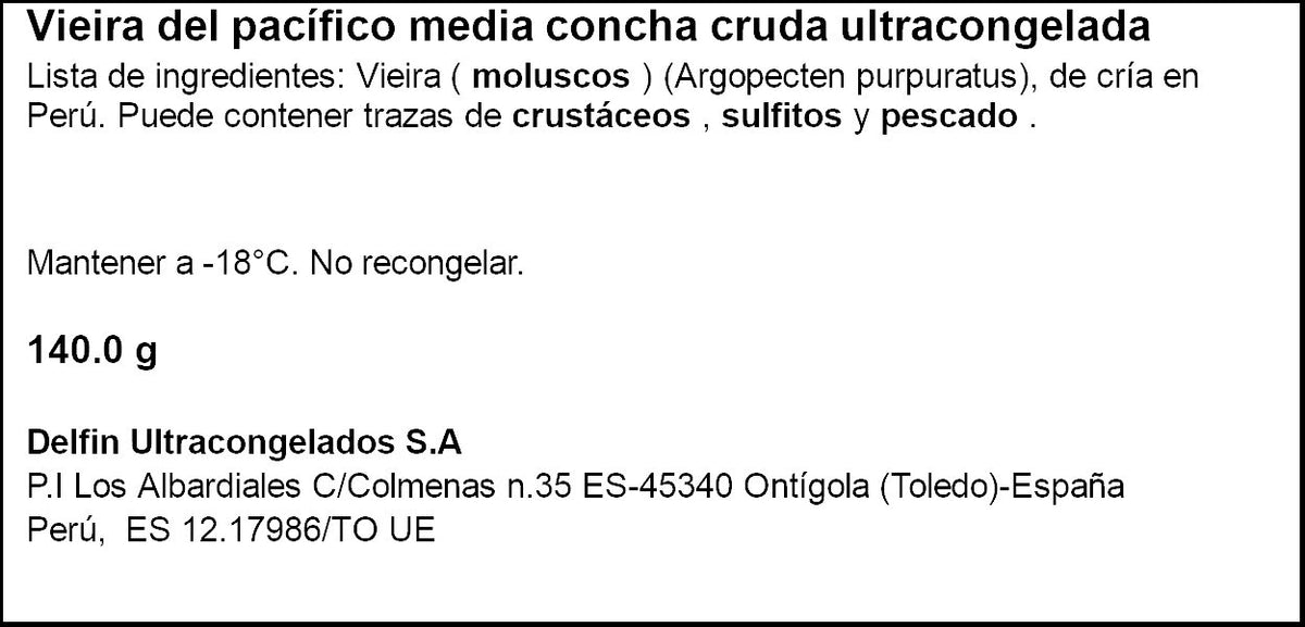 Vieira pacifico 1/2 concha Delfin 140g