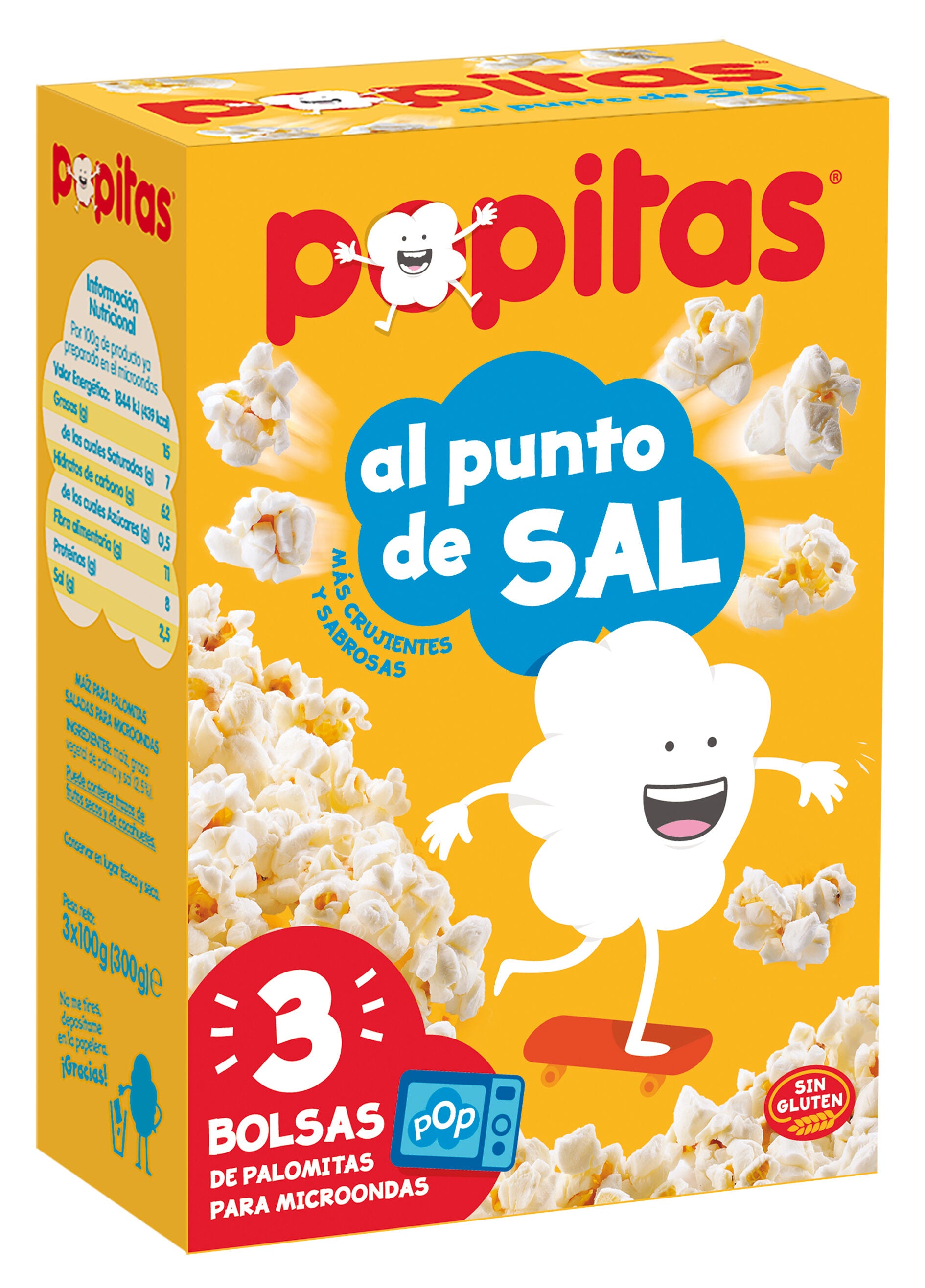 Palomitas microondas al punto de sal Popitas p3 100g/u