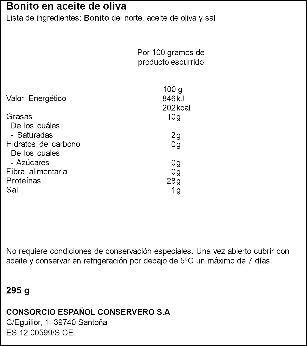 Bonito aceite oliva cristal Consorcio 260g escurr