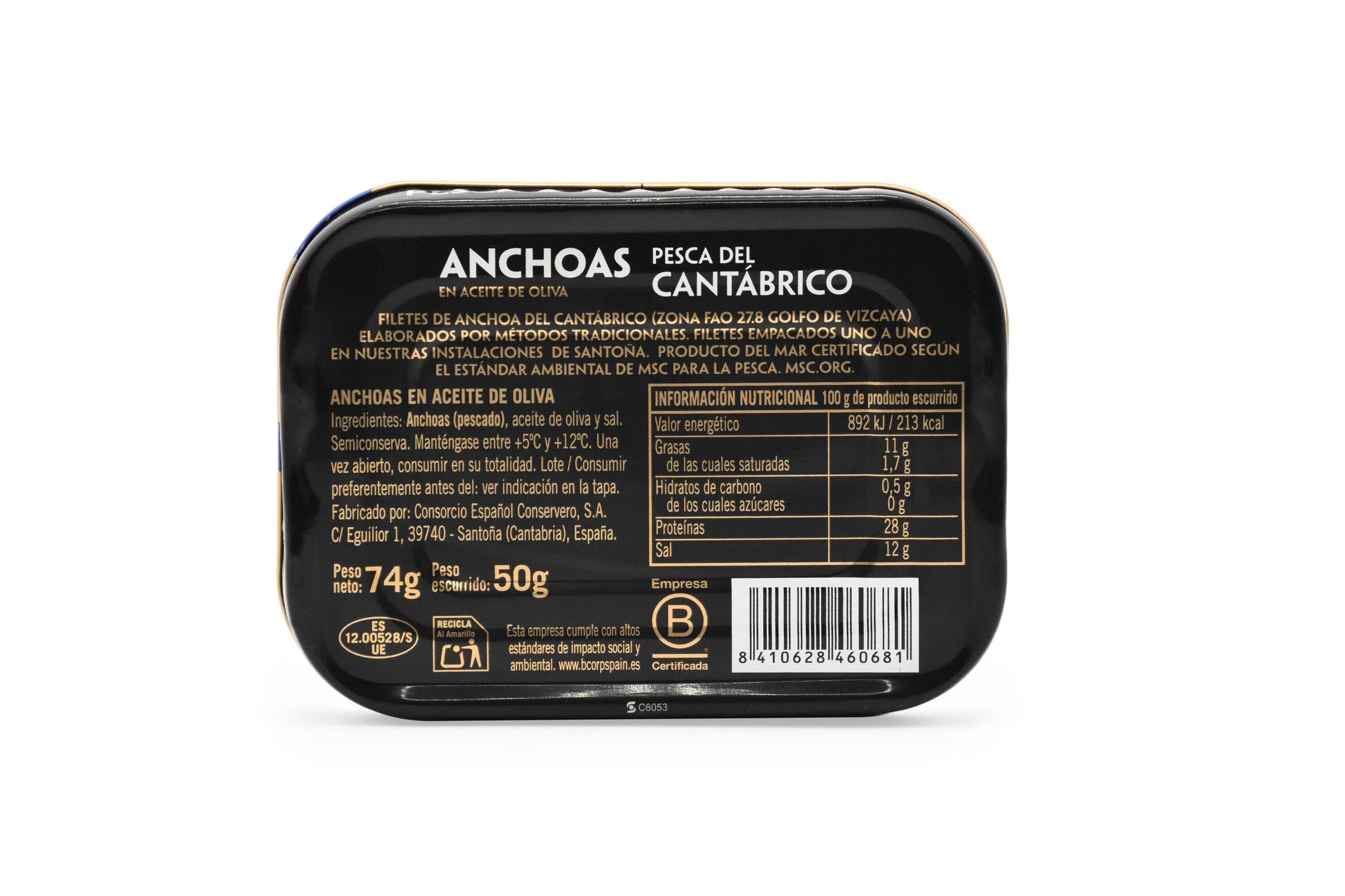 Filete de anchoa aceite oliva serie oro rr74 Consorcio 50g escurr