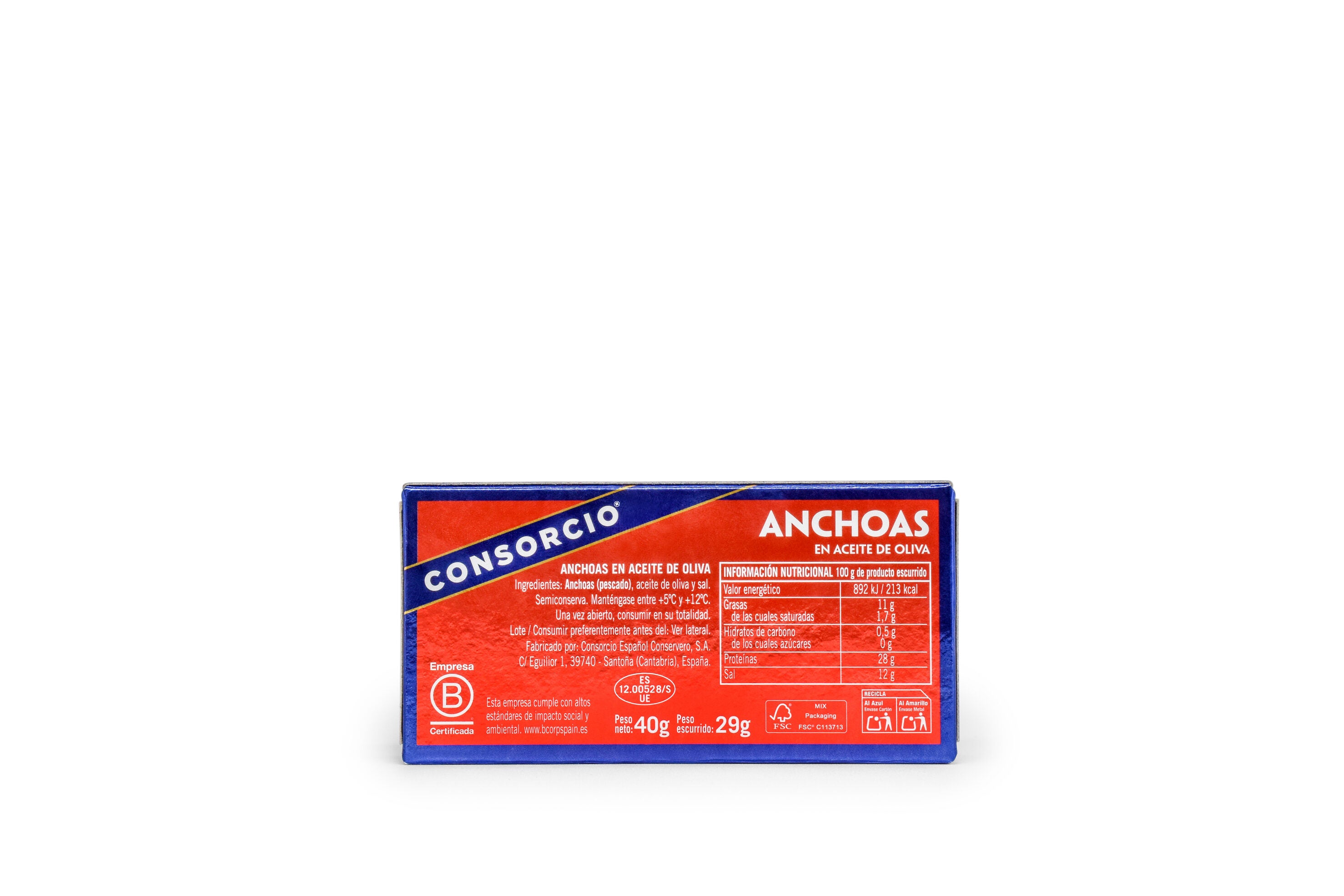 Filete de anchoa aceite oliva rr42 Consorcio 29g escurr