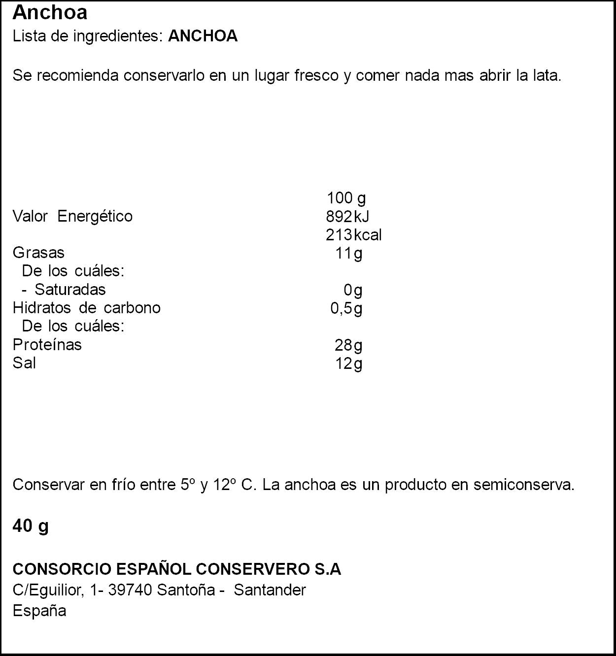 Filete de anchoa aceite oliva rr42 Consorcio 29g escurr