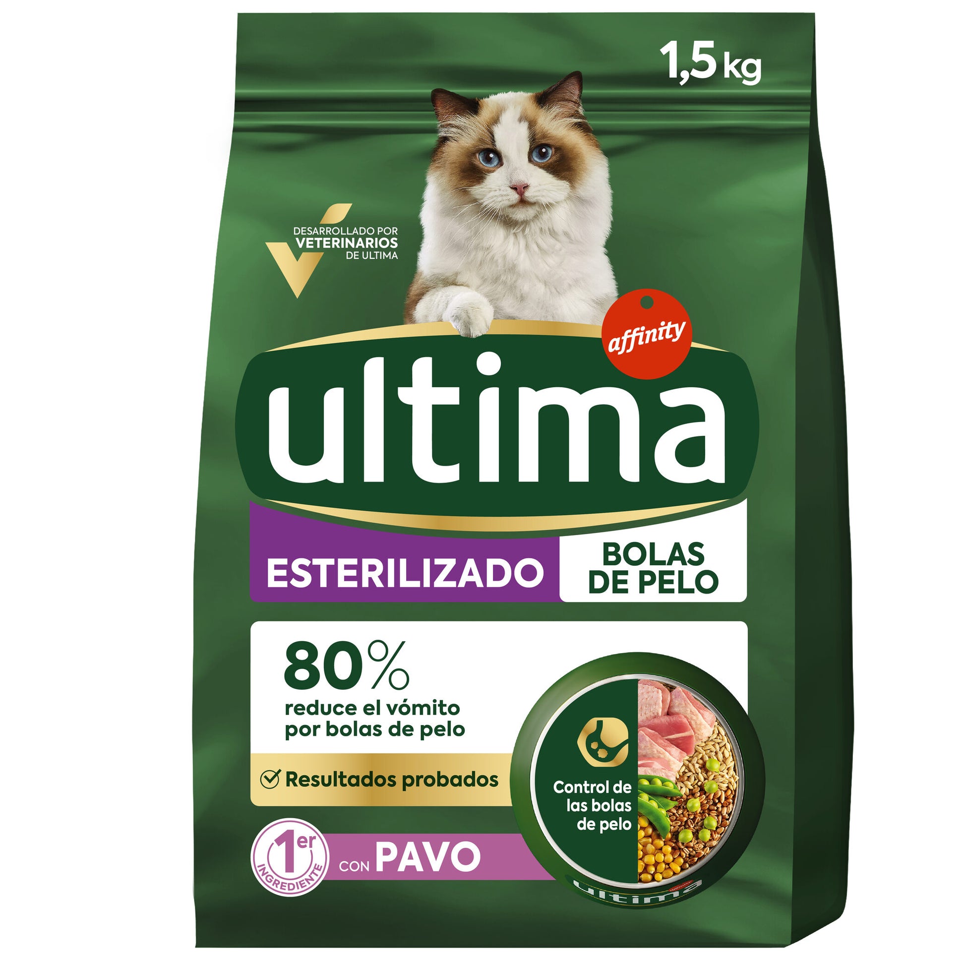 Comida seca gato estér y bolas pelo saco Ultima affinity 1.5kg