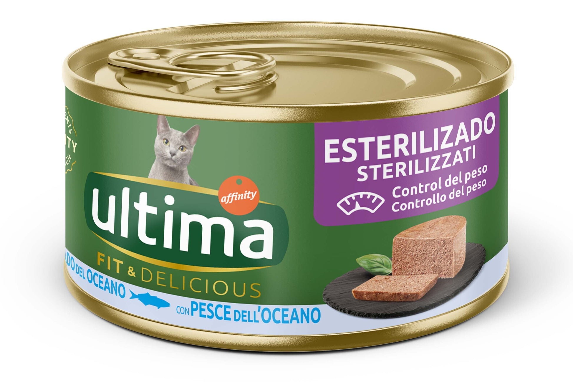 Comida humeda gato esterilizado pescado oceano lata Ultima 85g
