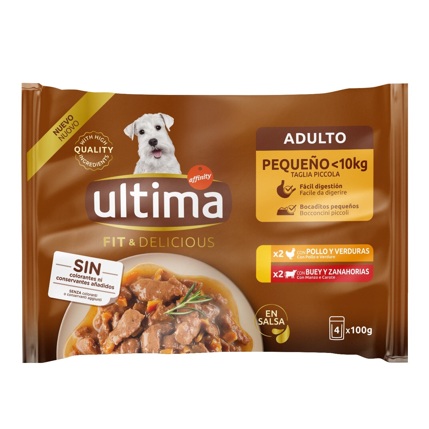 Comida húmeda perro en salsa pollo/buey Ultima p4 100g/u