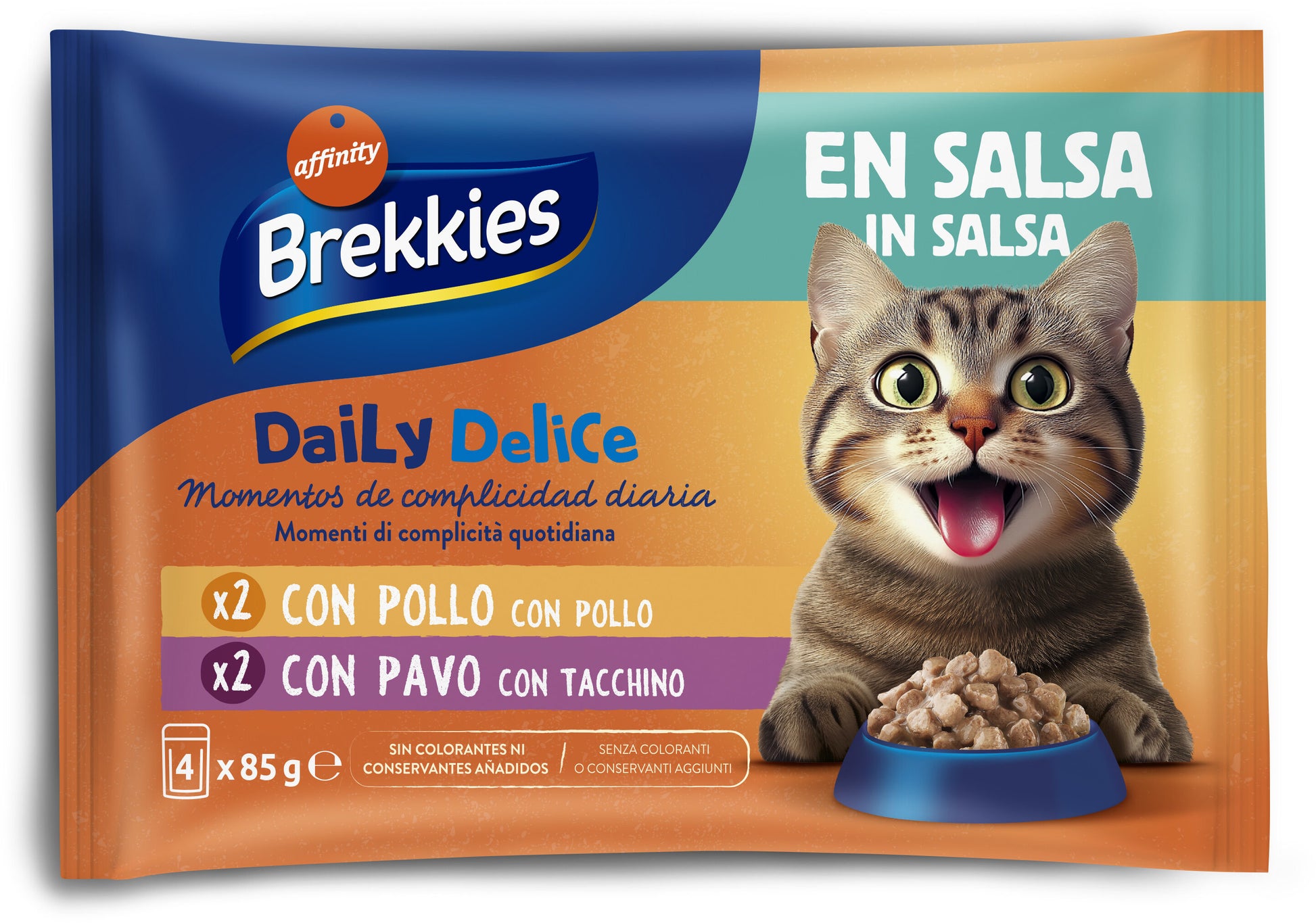Comida húmeda gato pollo/pavo sobres Brekkies p4 85g/u