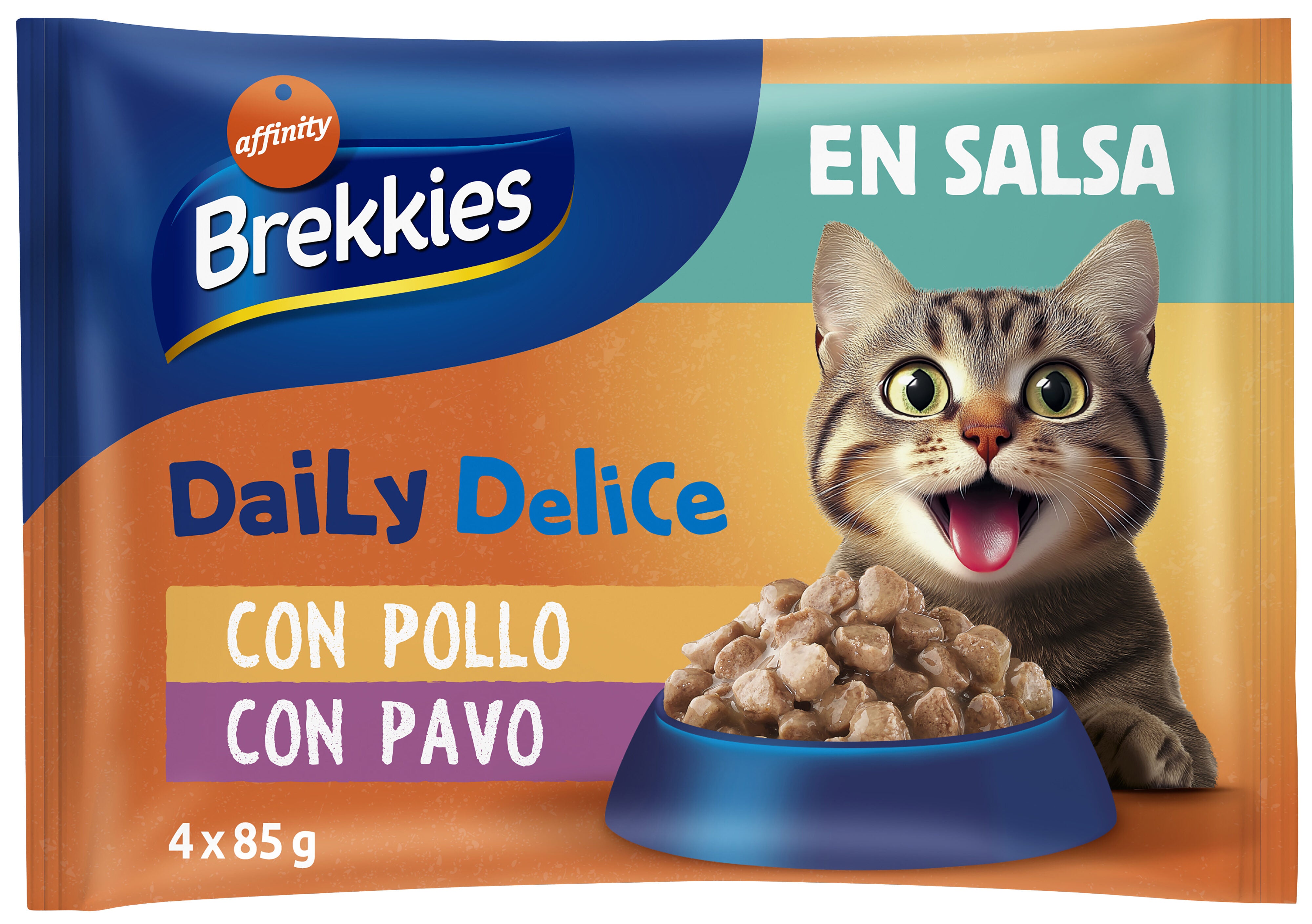 Comida húmeda gato pollo/pavo sobres Brekkies p4 85g/u