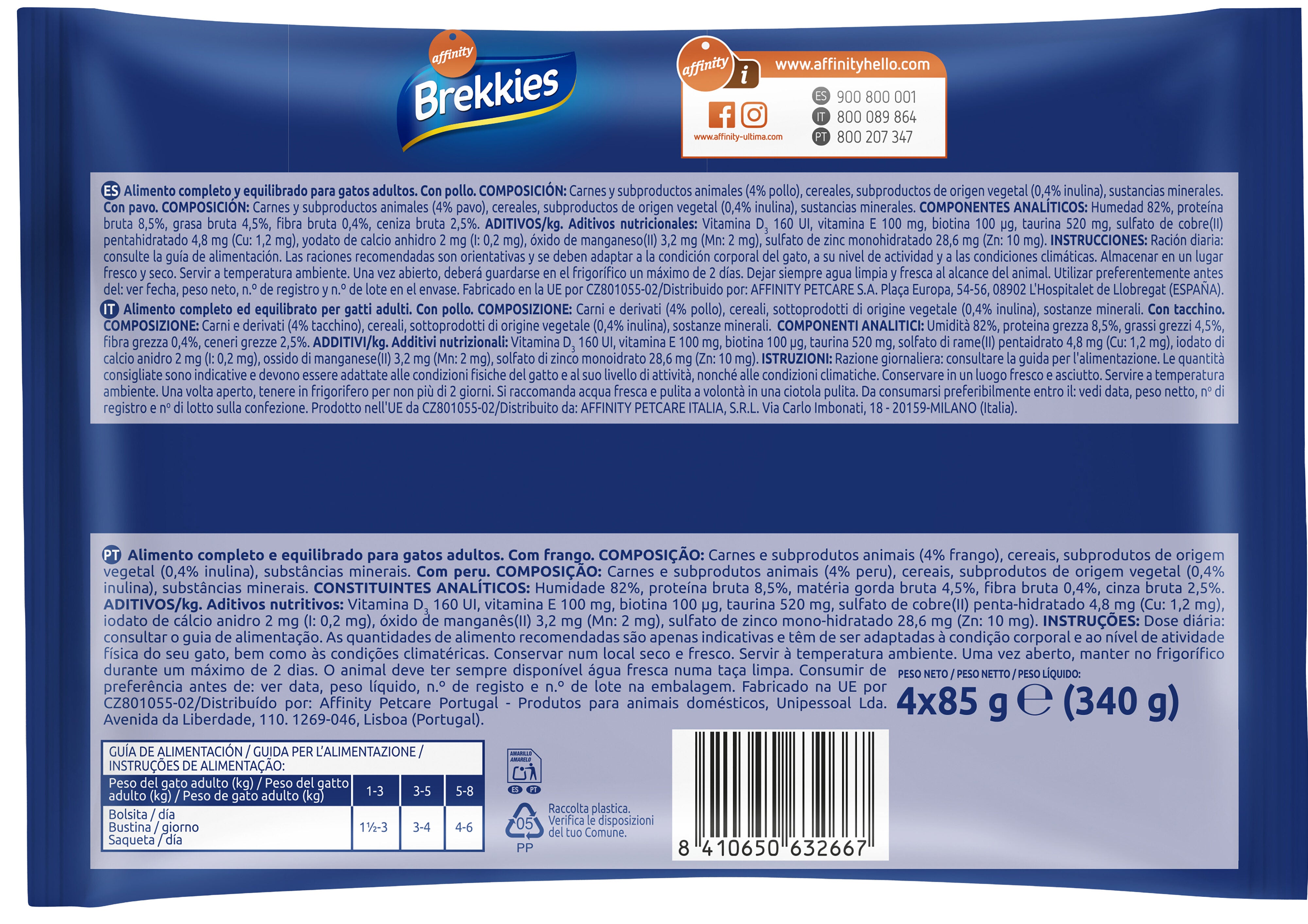 Comida húmeda gato pollo/pavo sobres Brekkies p4 85g/u