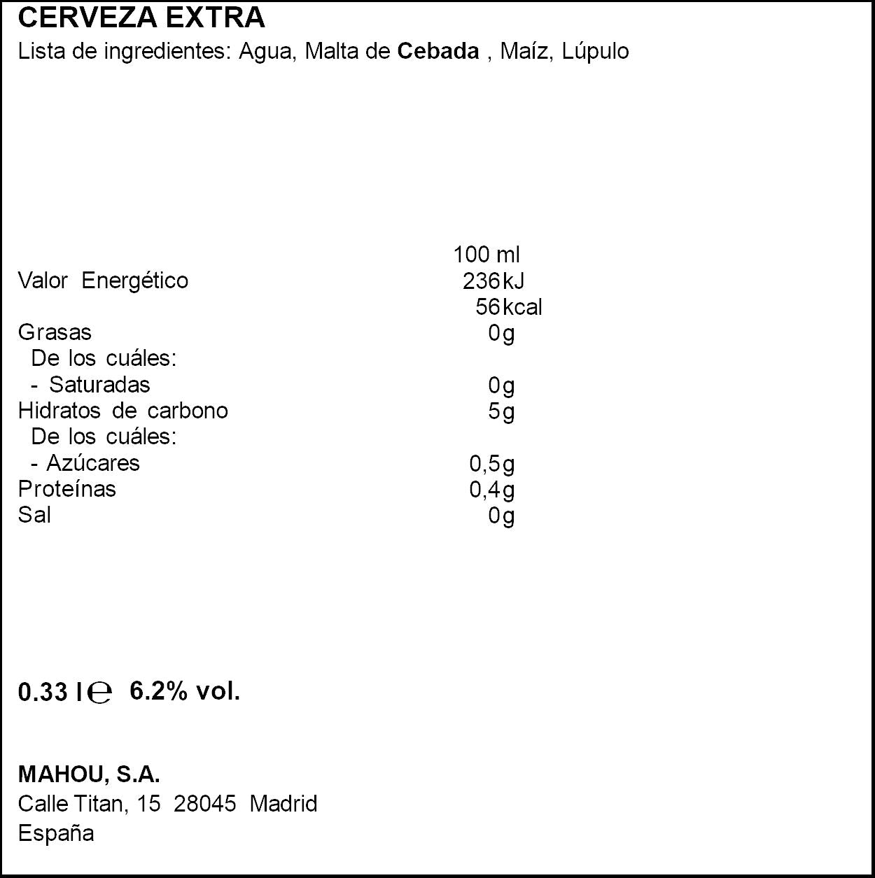 Cerveza tostada cristal San miguel xv 330ml