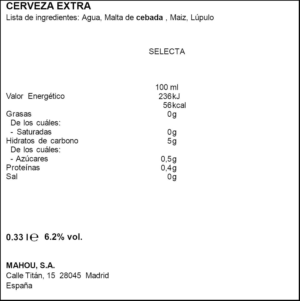 Cerveza selecta xv especial tostada lata San miguel 330ml