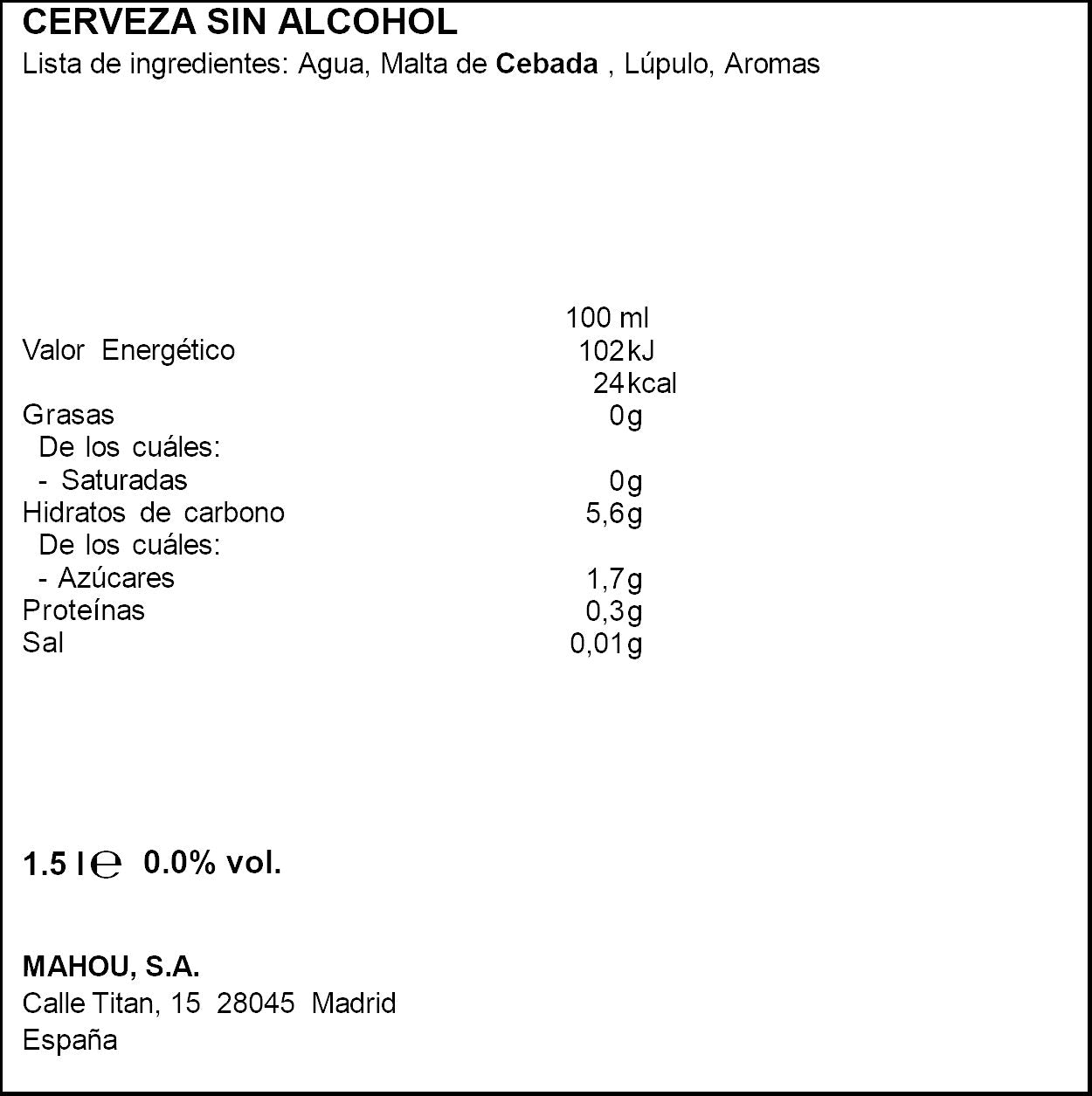 Cerveza s/alcohol cristal San miguel p6 250ml/u
