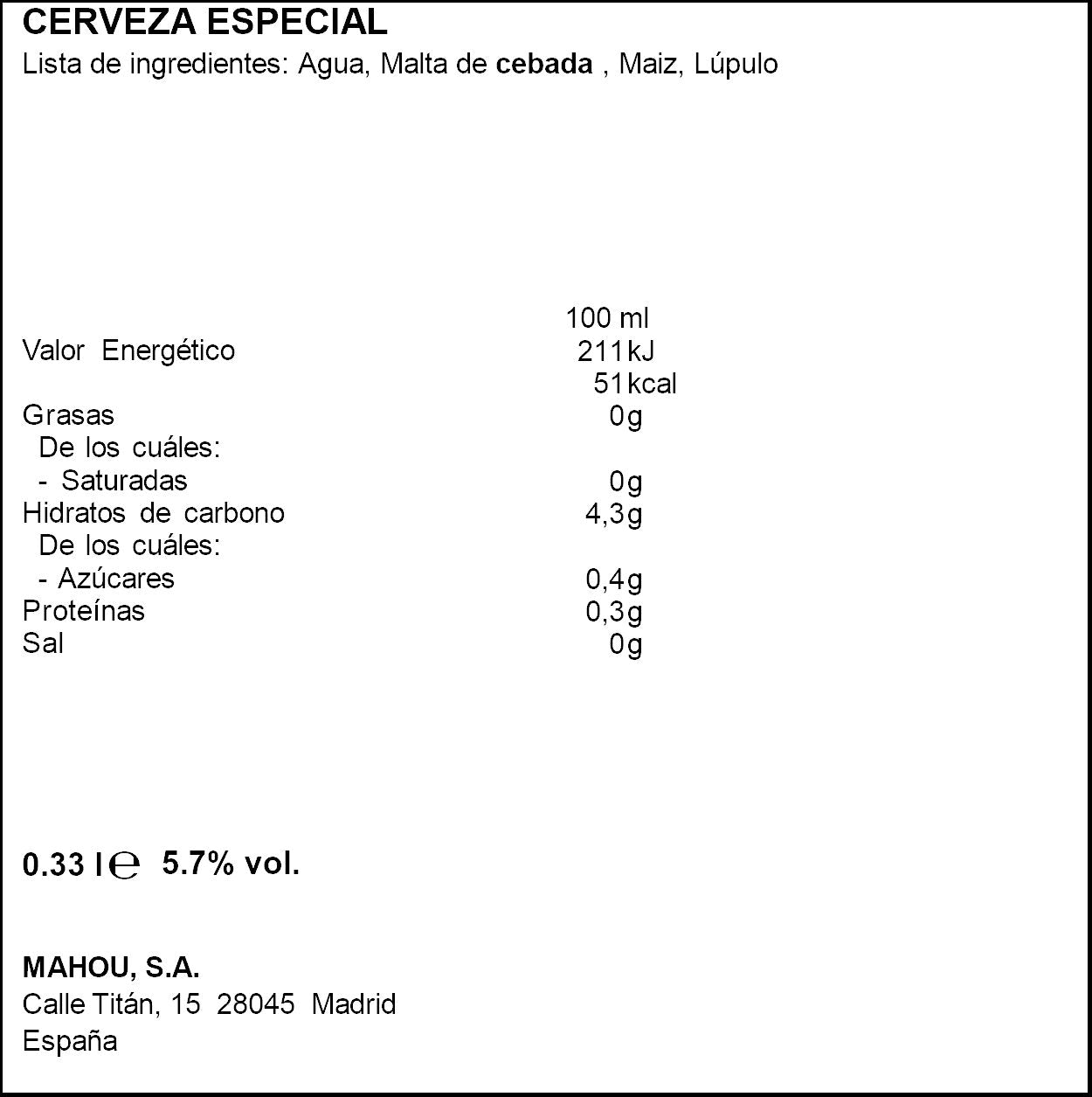 Cerveza magna lata San miguel 330ml