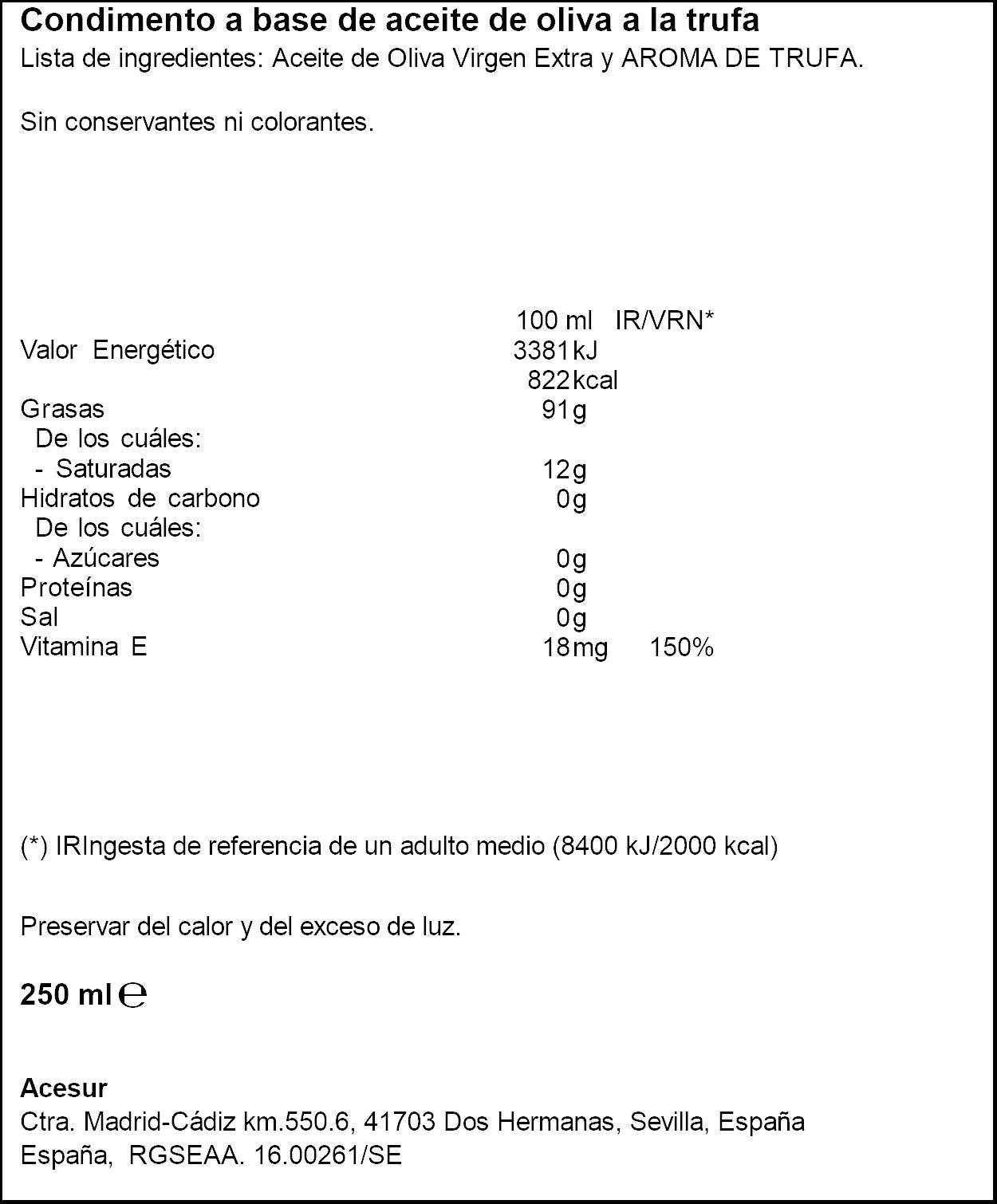 Aceite oliva virgen extra trufa Española 250ml